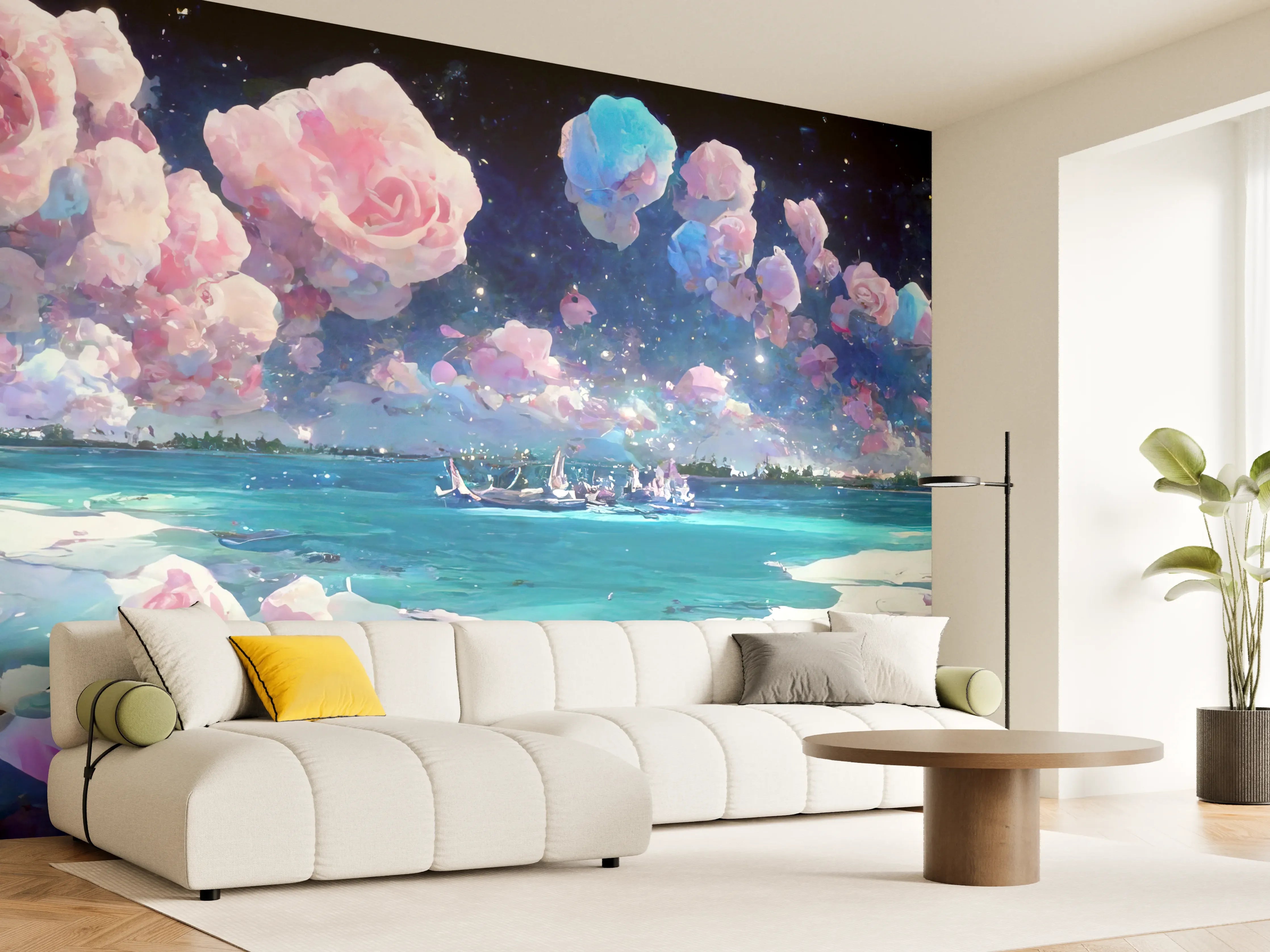 Wandverkleidung Wohnzimmer - Florale Traumwelt - Ozean
