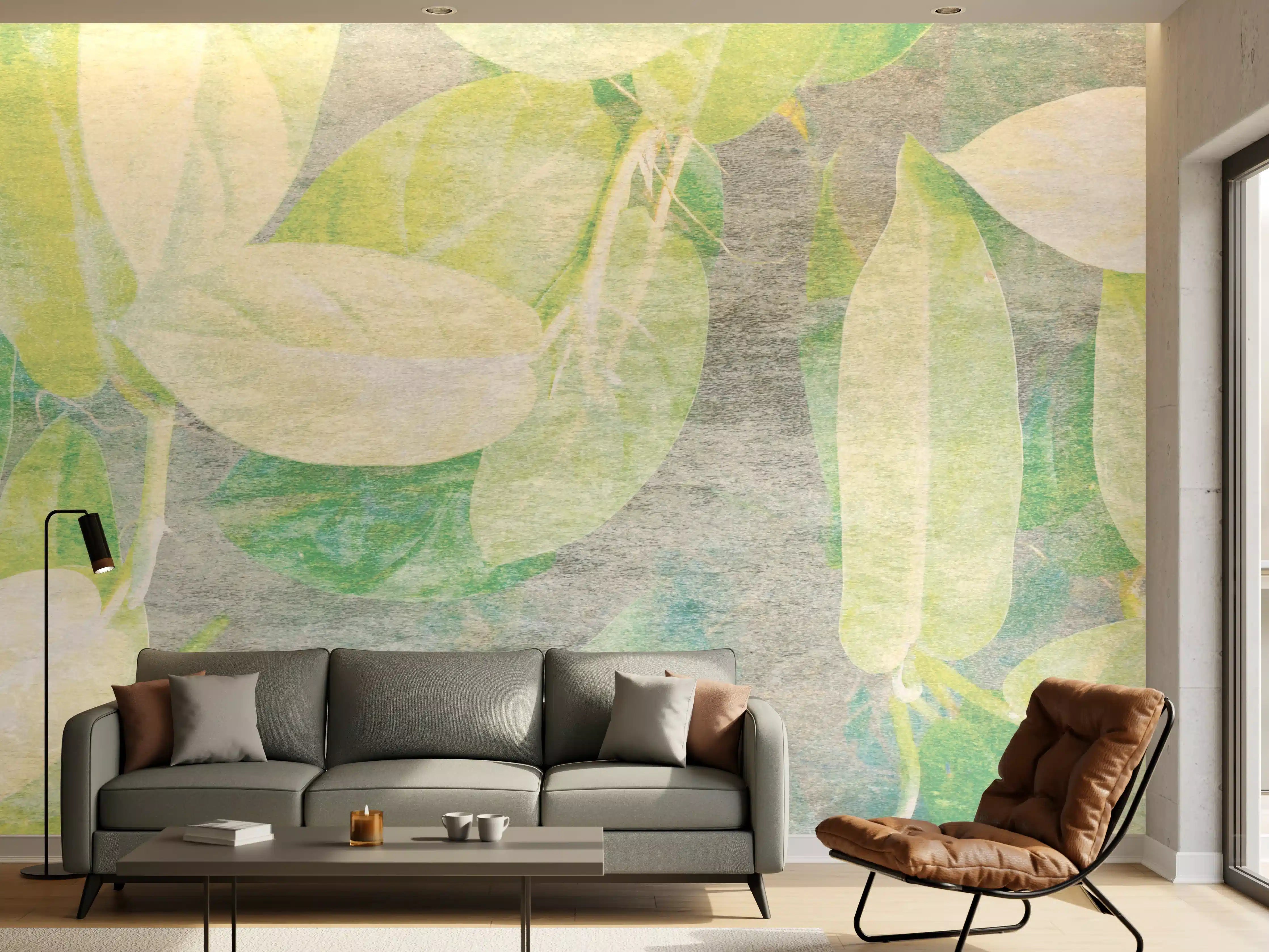 Wandverkleidung Wohnzimmer - Florale Wand - Gräulich
