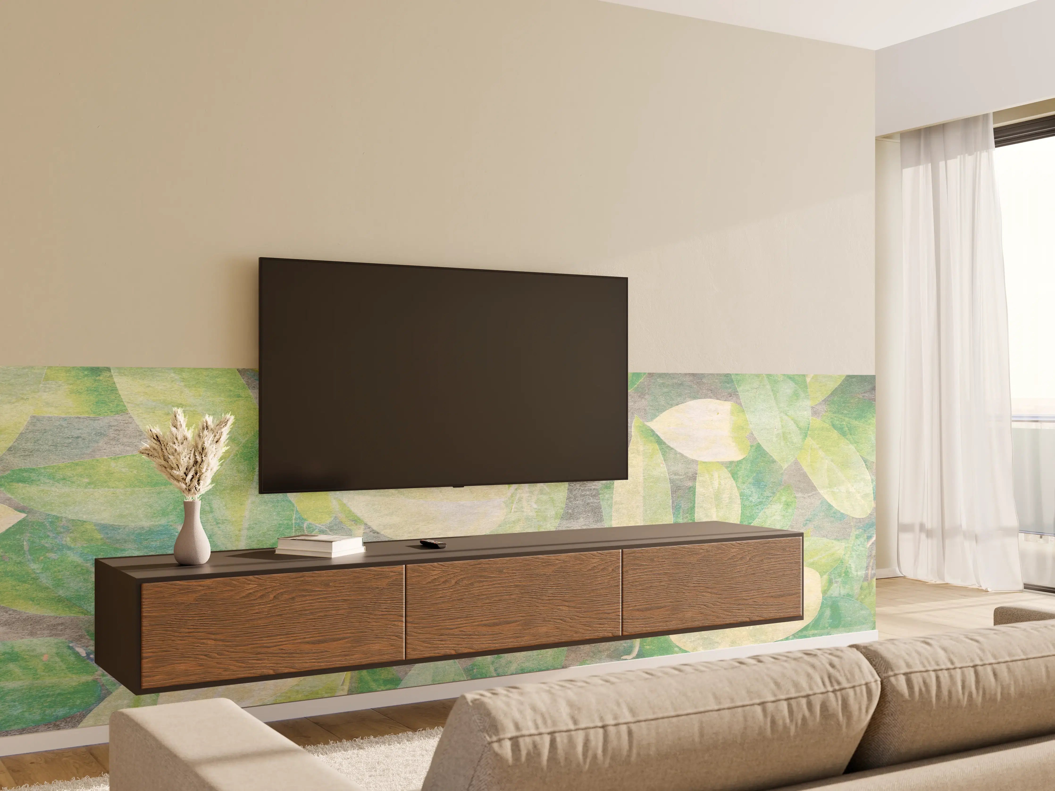 Wandverkleidung Wohnzimmer - Florale Wand - Gräulich