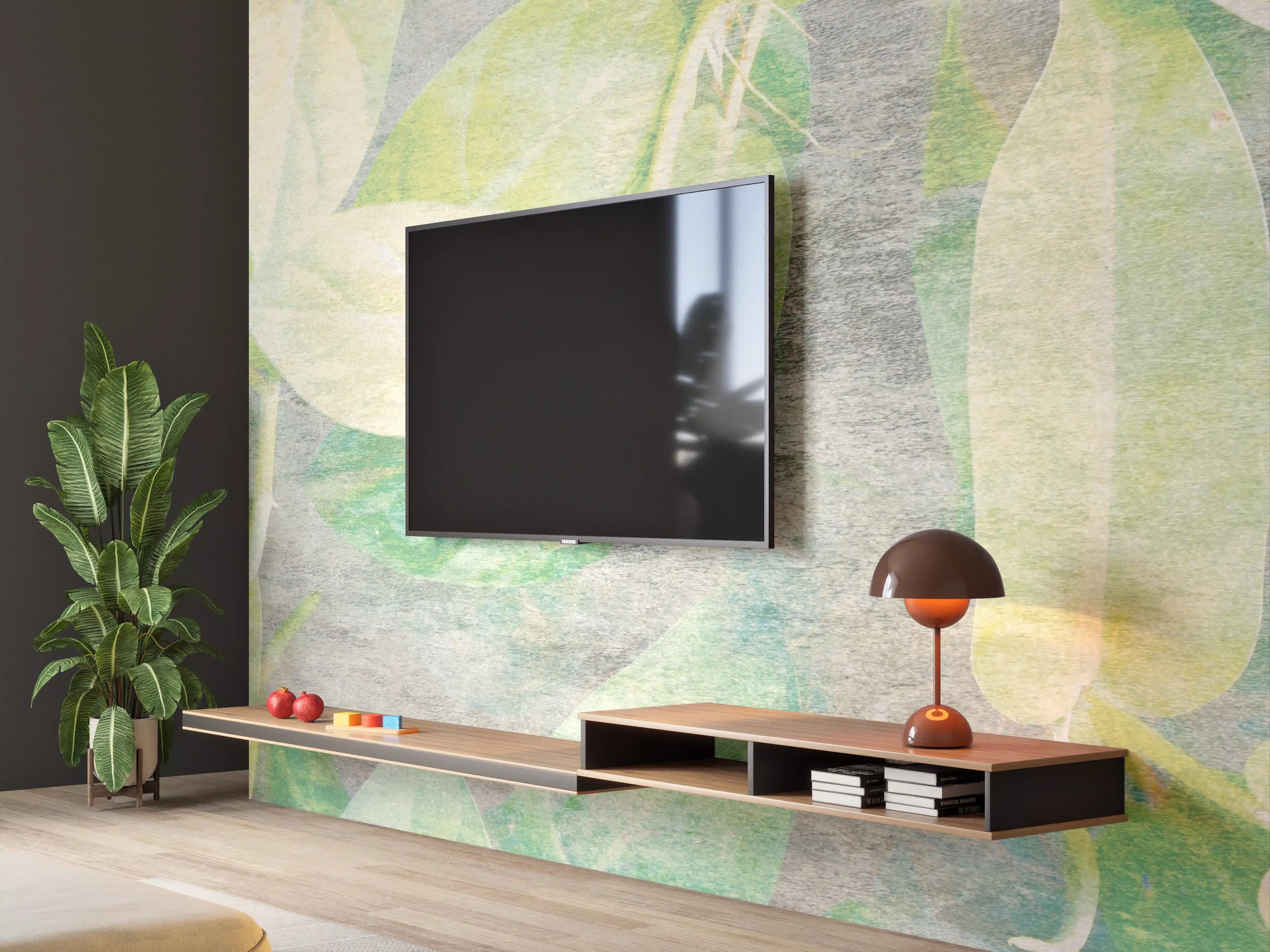 Wandverkleidung Wohnzimmer - Florale Wand - Gräulich