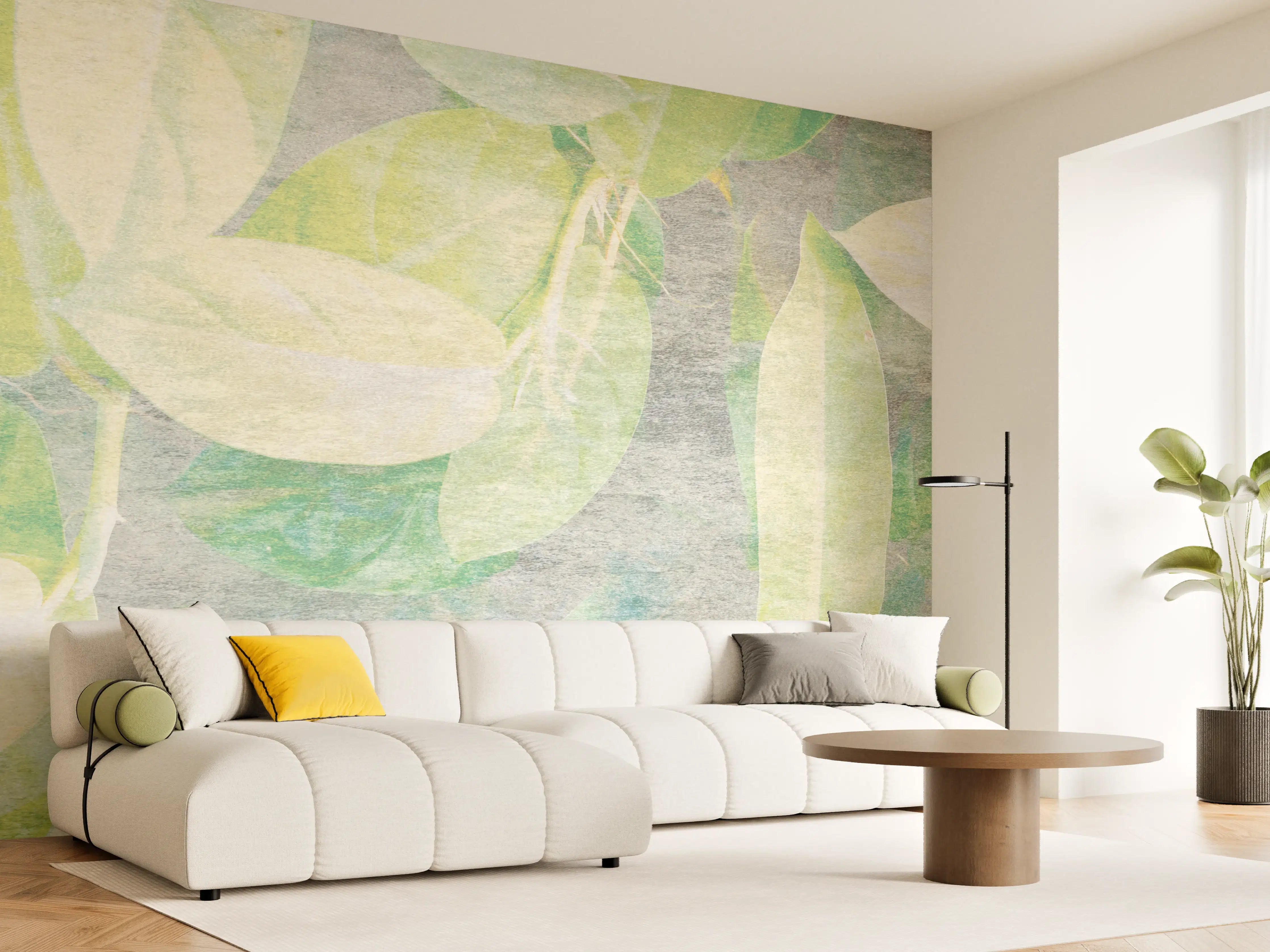 Wandverkleidung Wohnzimmer - Florale Wand - Gräulich