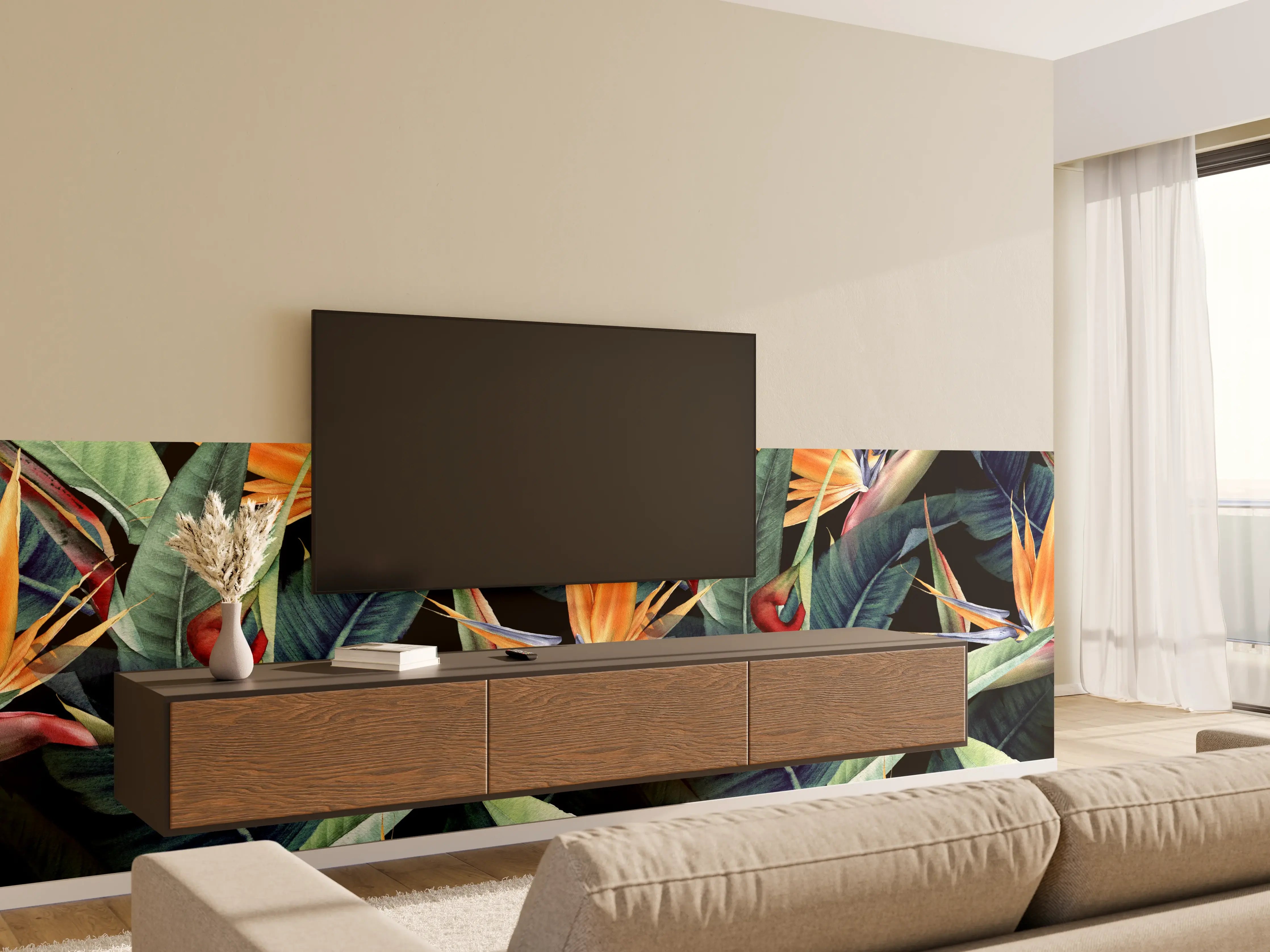 Wandverkleidung Wohnzimmer - Florales Blätter Muster