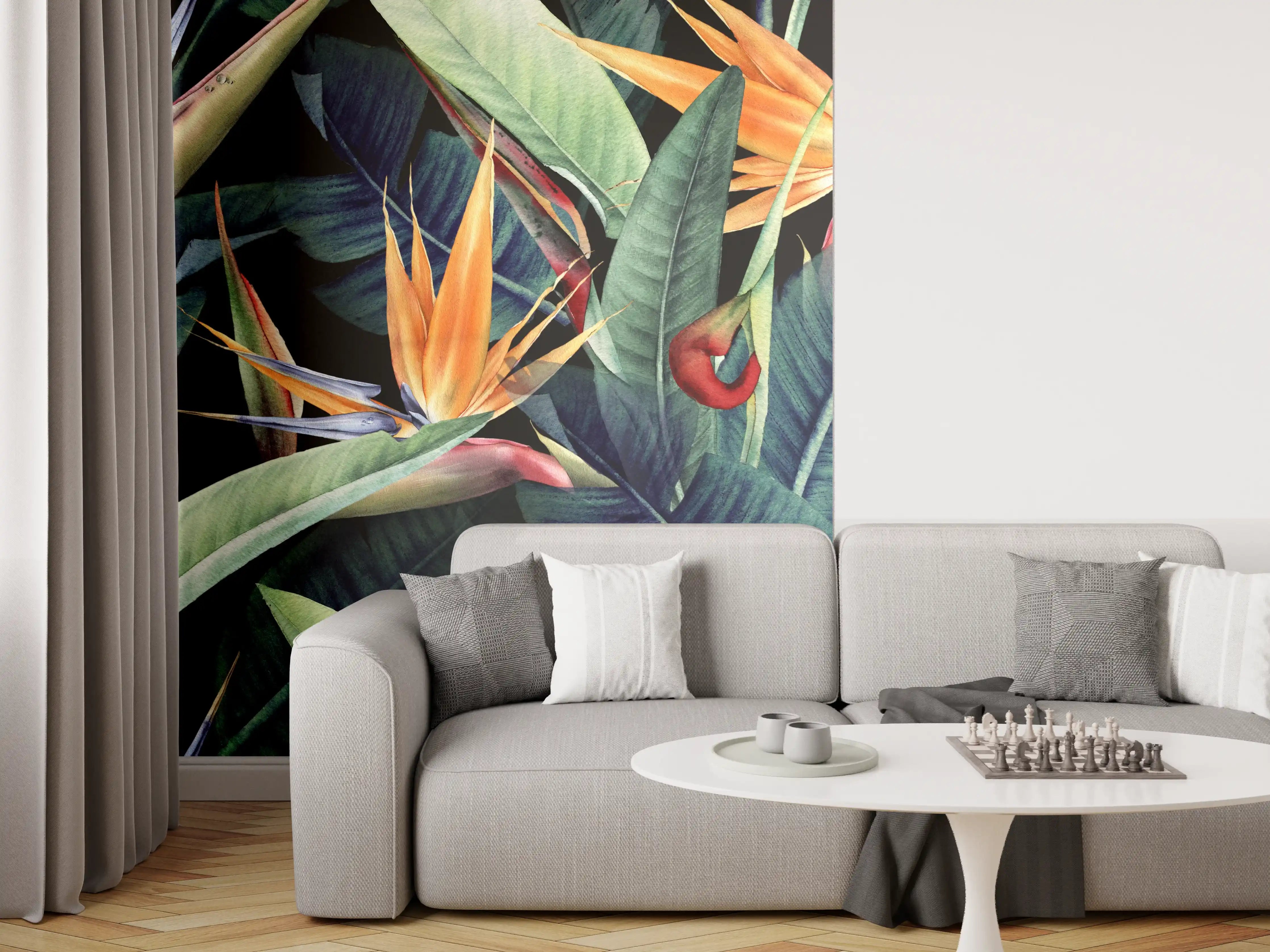 Wandverkleidung Wohnzimmer - Florales Blätter Muster