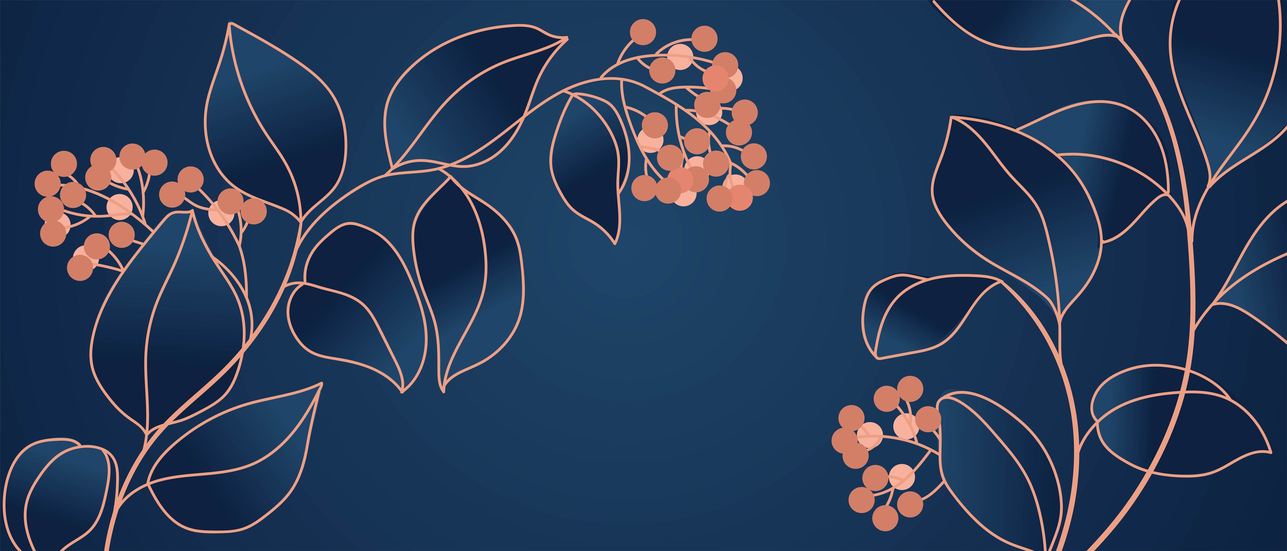 Wandverkleidung Wohnzimmer-Florales Muster Navy-Orange