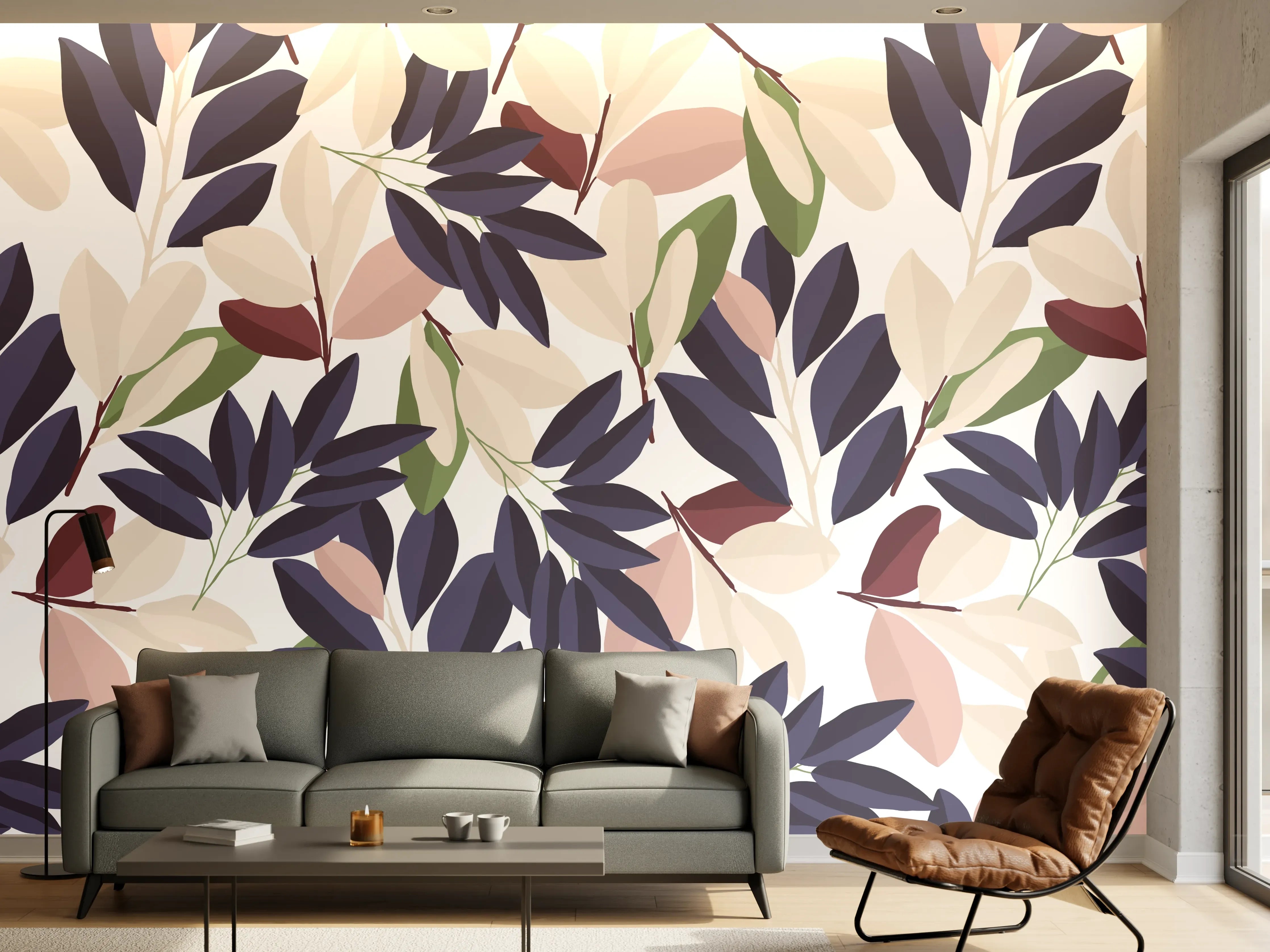 Wandverkleidung Wohnzimmer - Florales Muster Pastellfarben