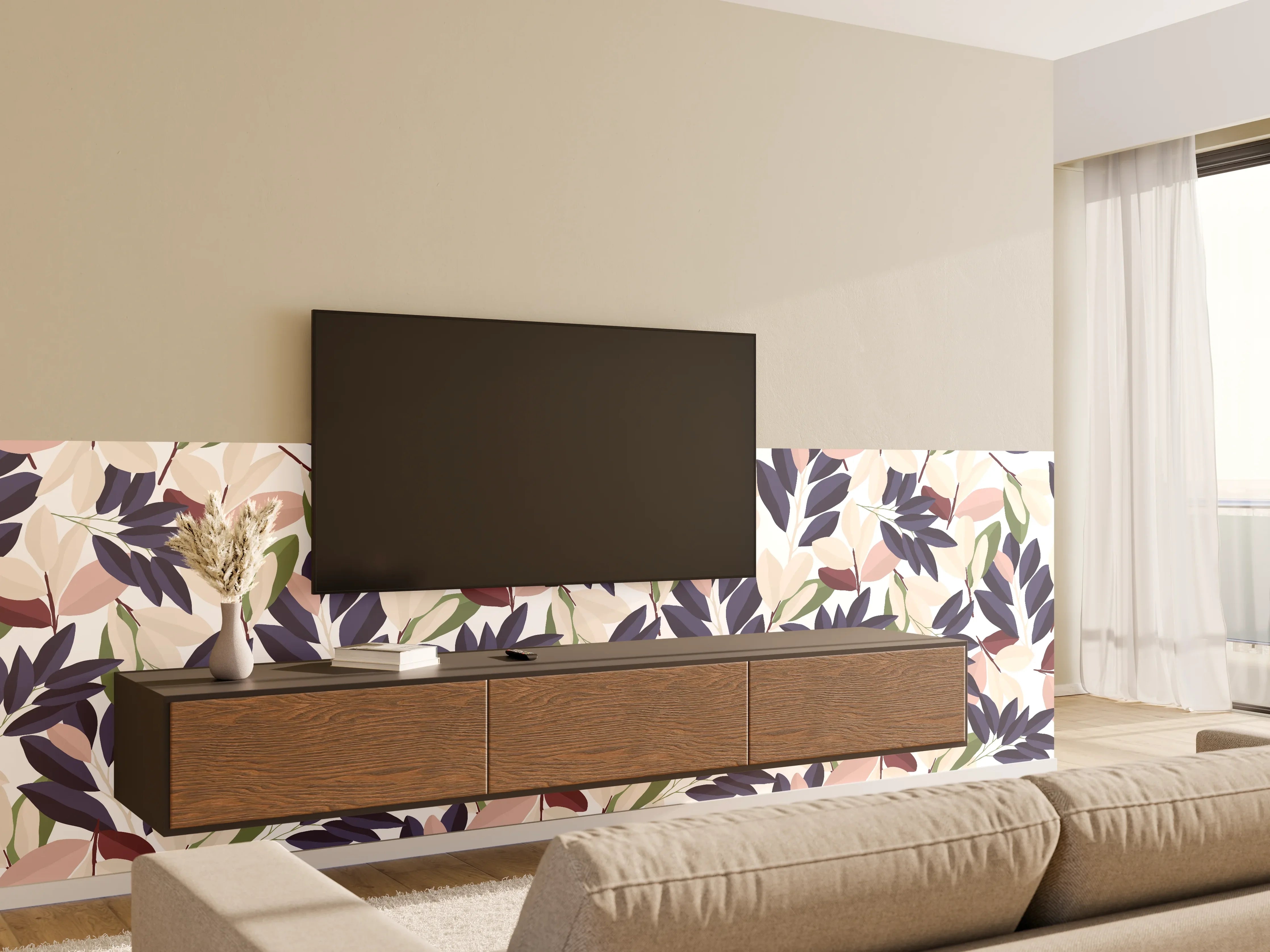 Wandverkleidung Wohnzimmer - Florales Muster Pastellfarben