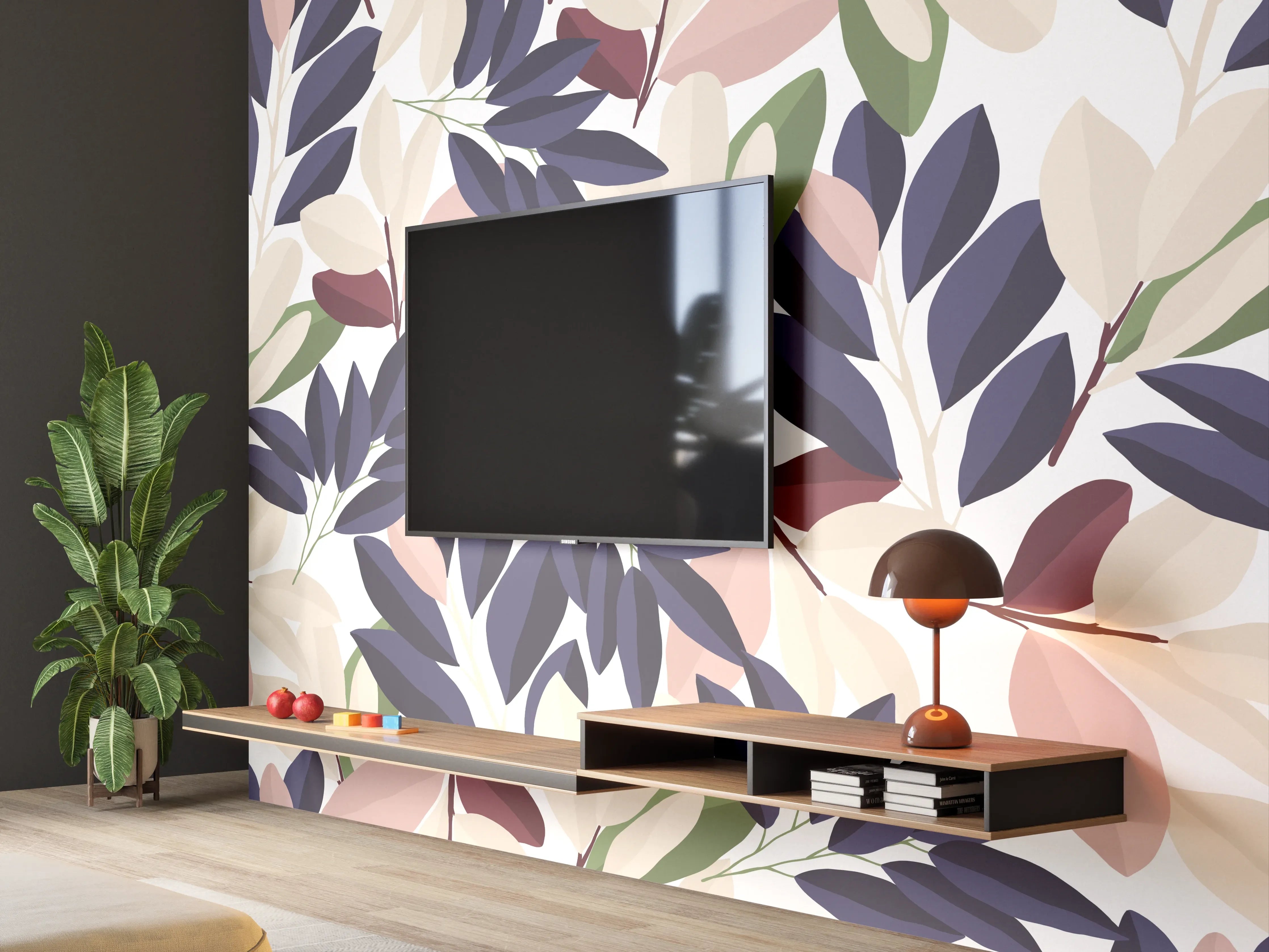 Wandverkleidung Wohnzimmer - Florales Muster Pastellfarben