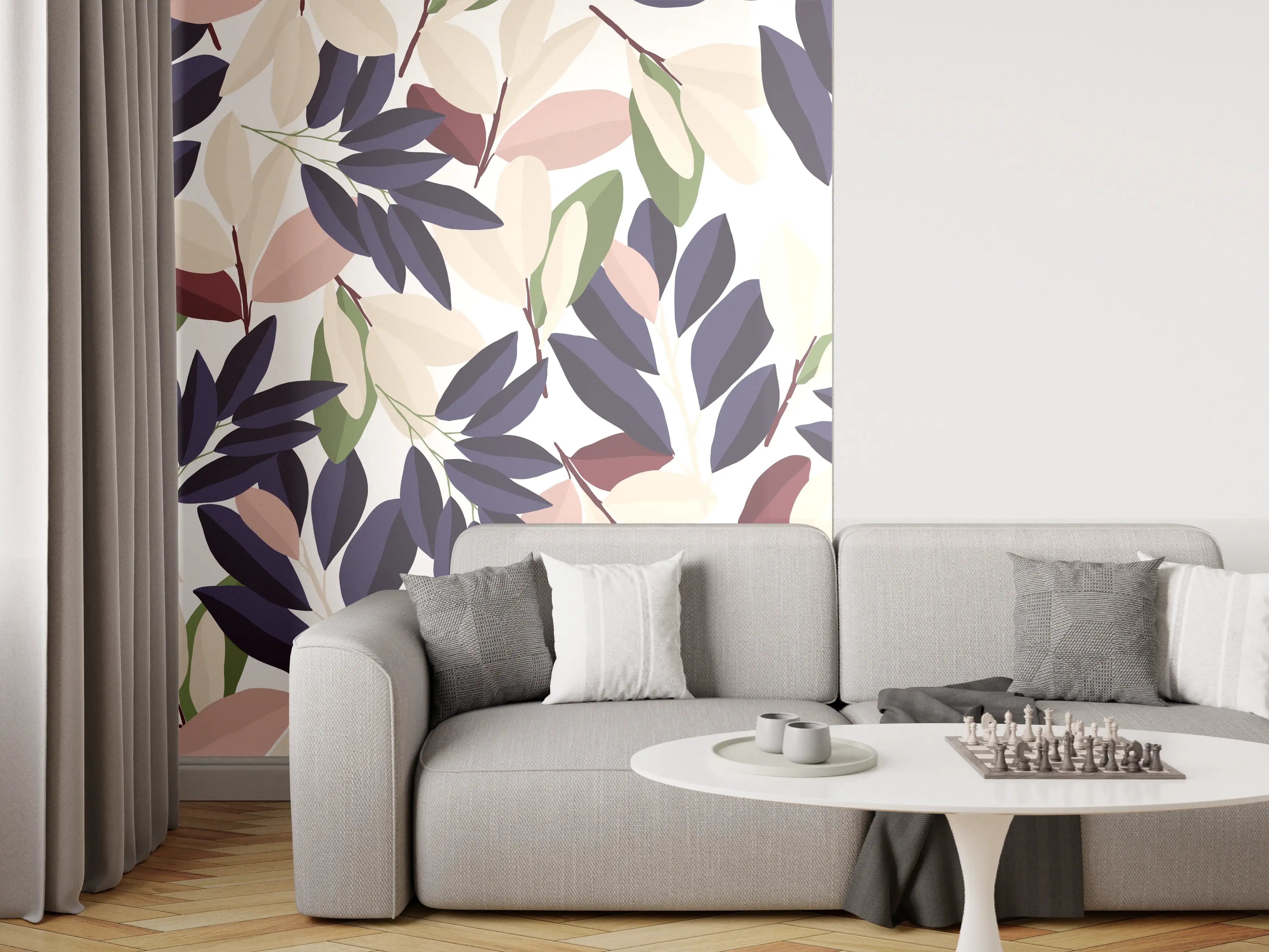 Wandverkleidung Wohnzimmer - Florales Muster Pastellfarben