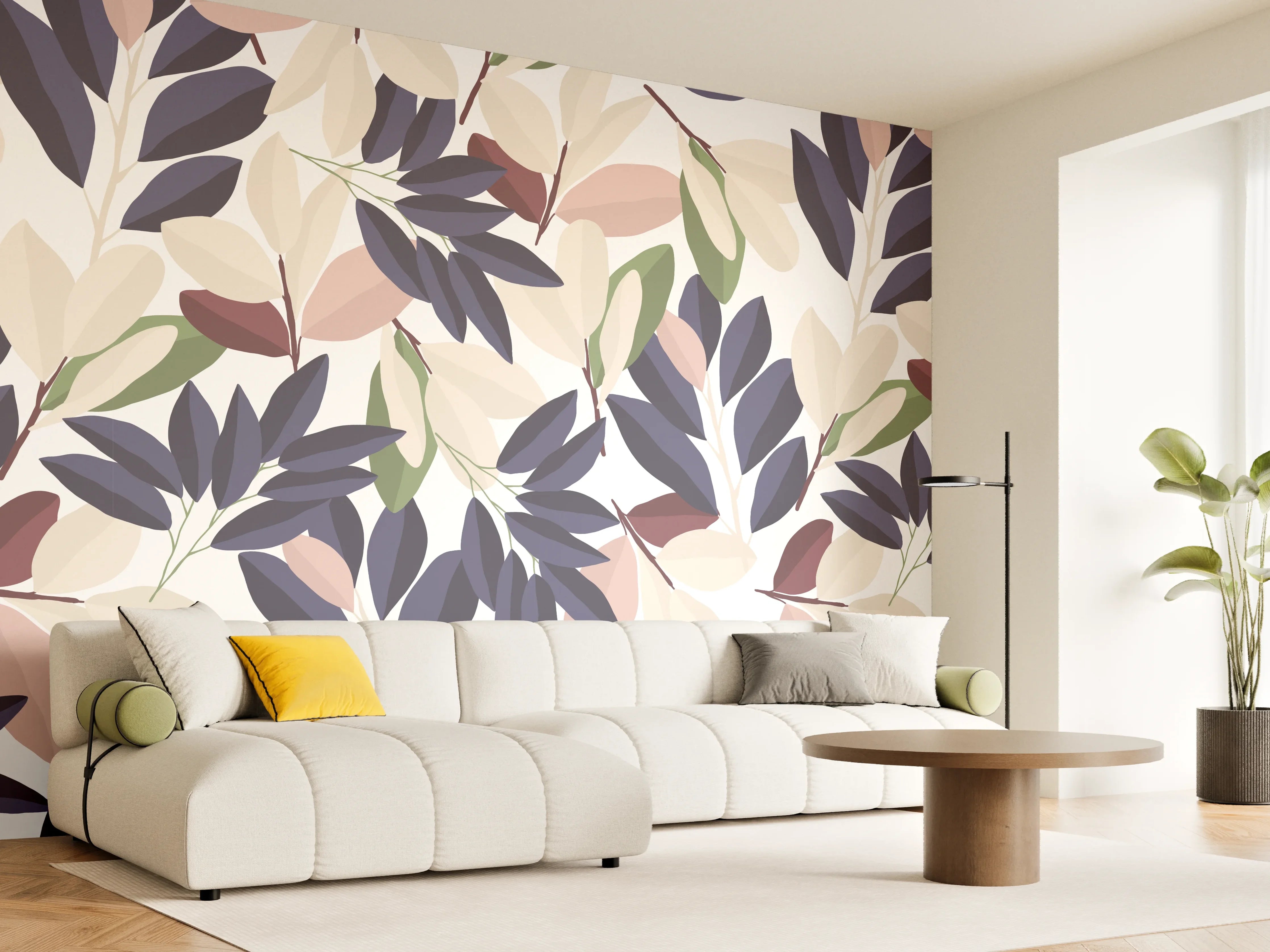 Wandverkleidung Wohnzimmer - Florales Muster Pastellfarben