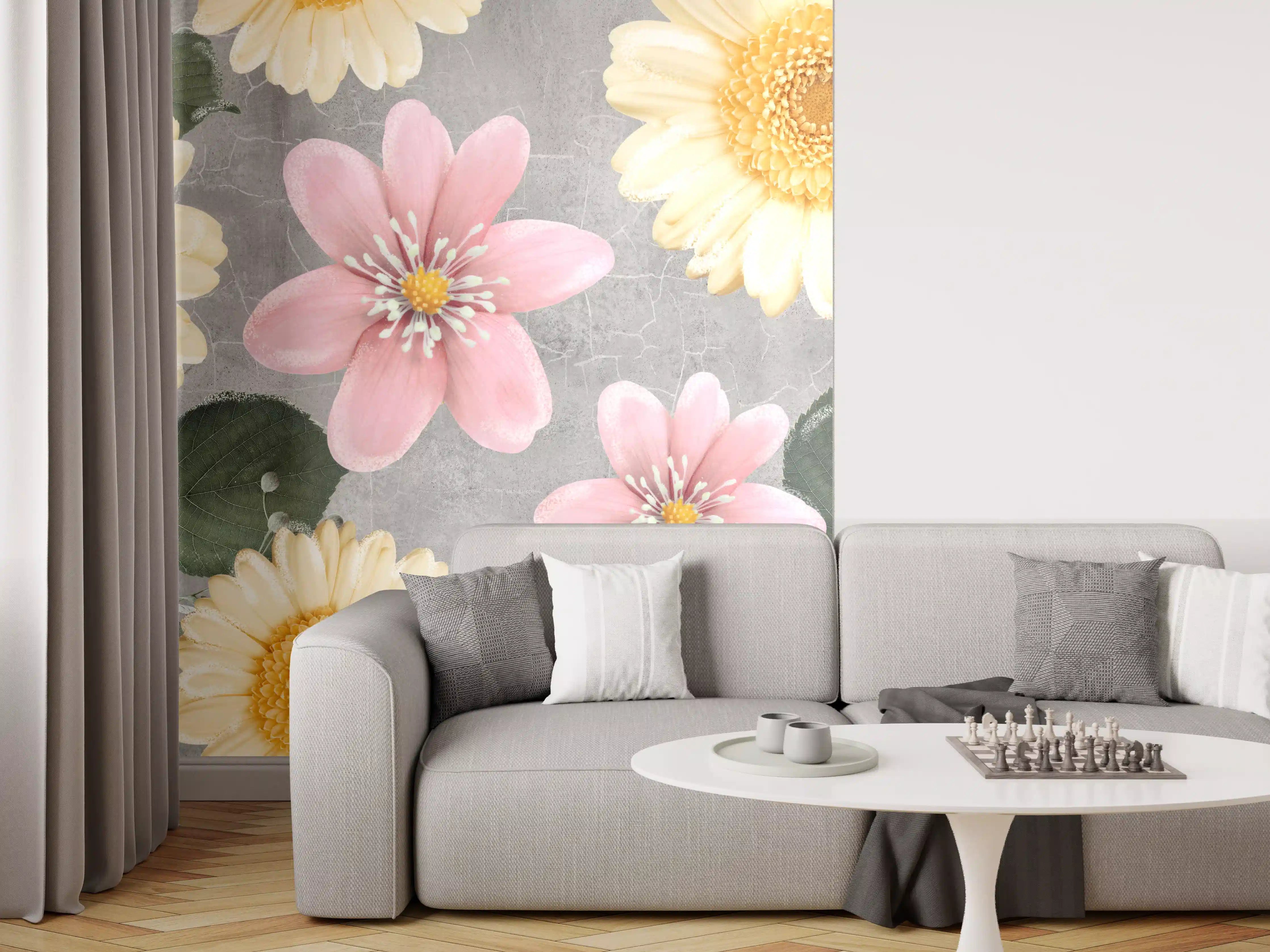 Wandverkleidung Wohnzimmer - Florales Wandmuster - Zeichnung