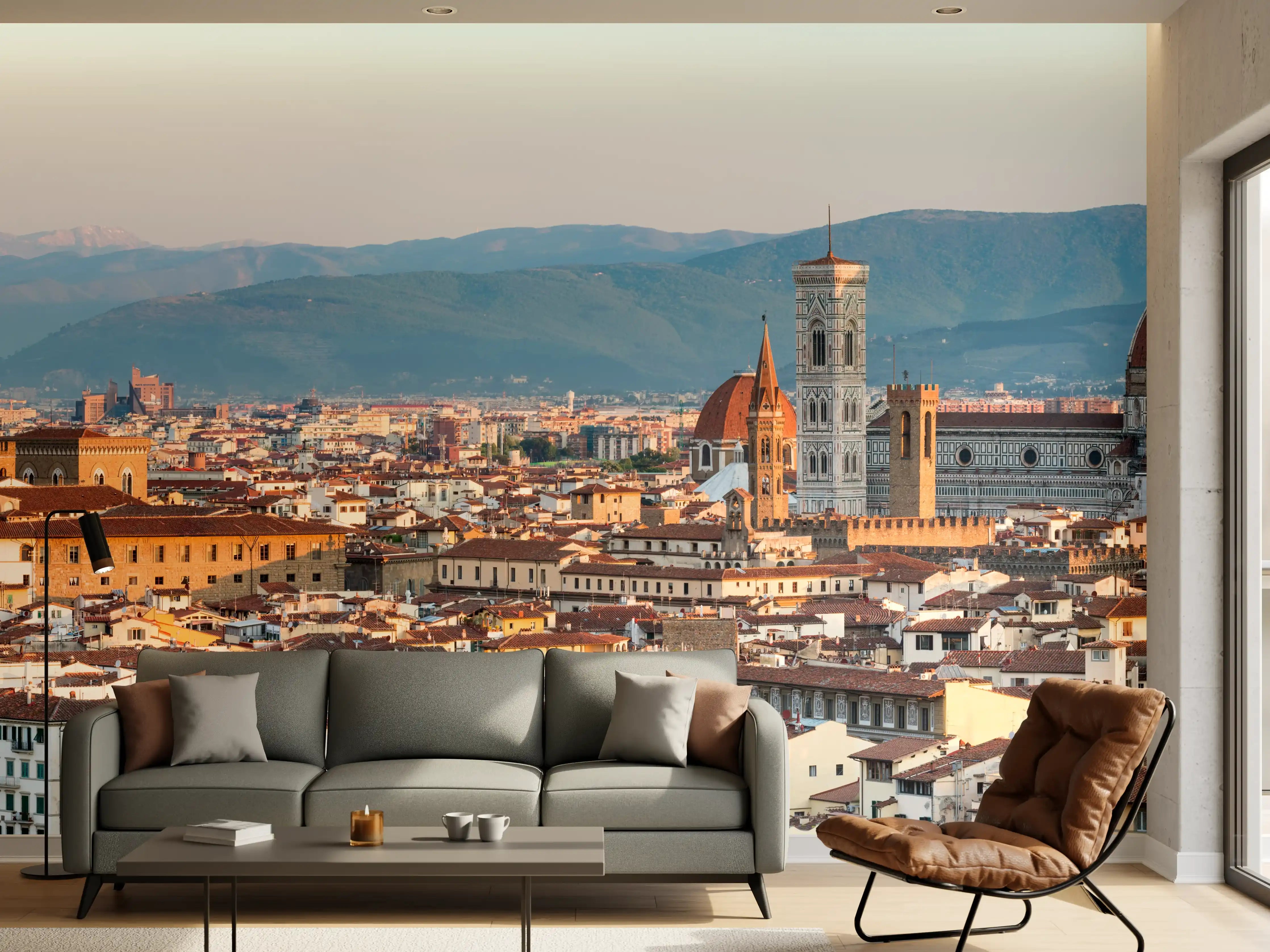 Wandverkleidung Wohnzimmer - Florenz Skyline Blau-Beige