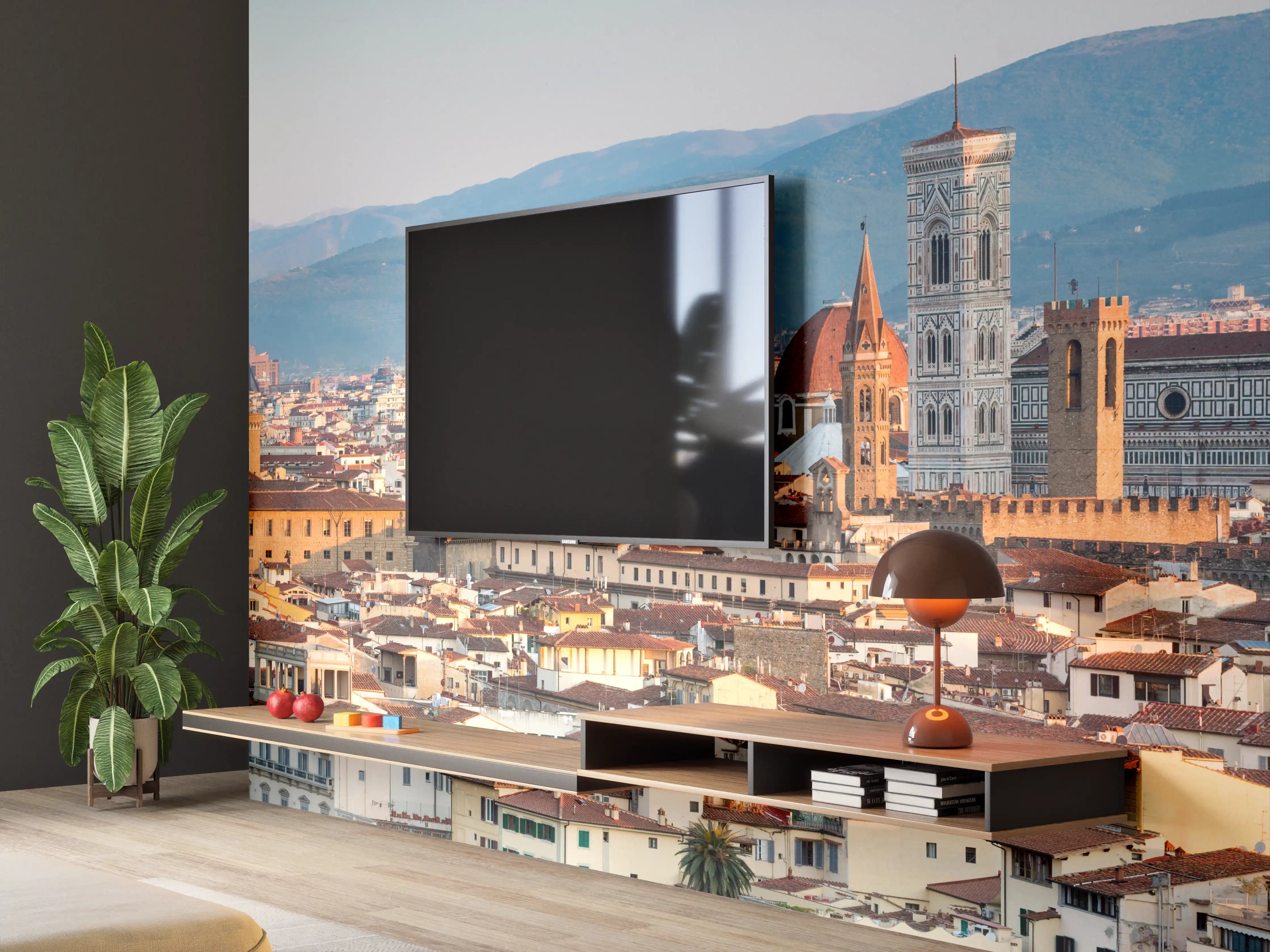 Wandverkleidung Wohnzimmer - Florenz Skyline Blau-Beige