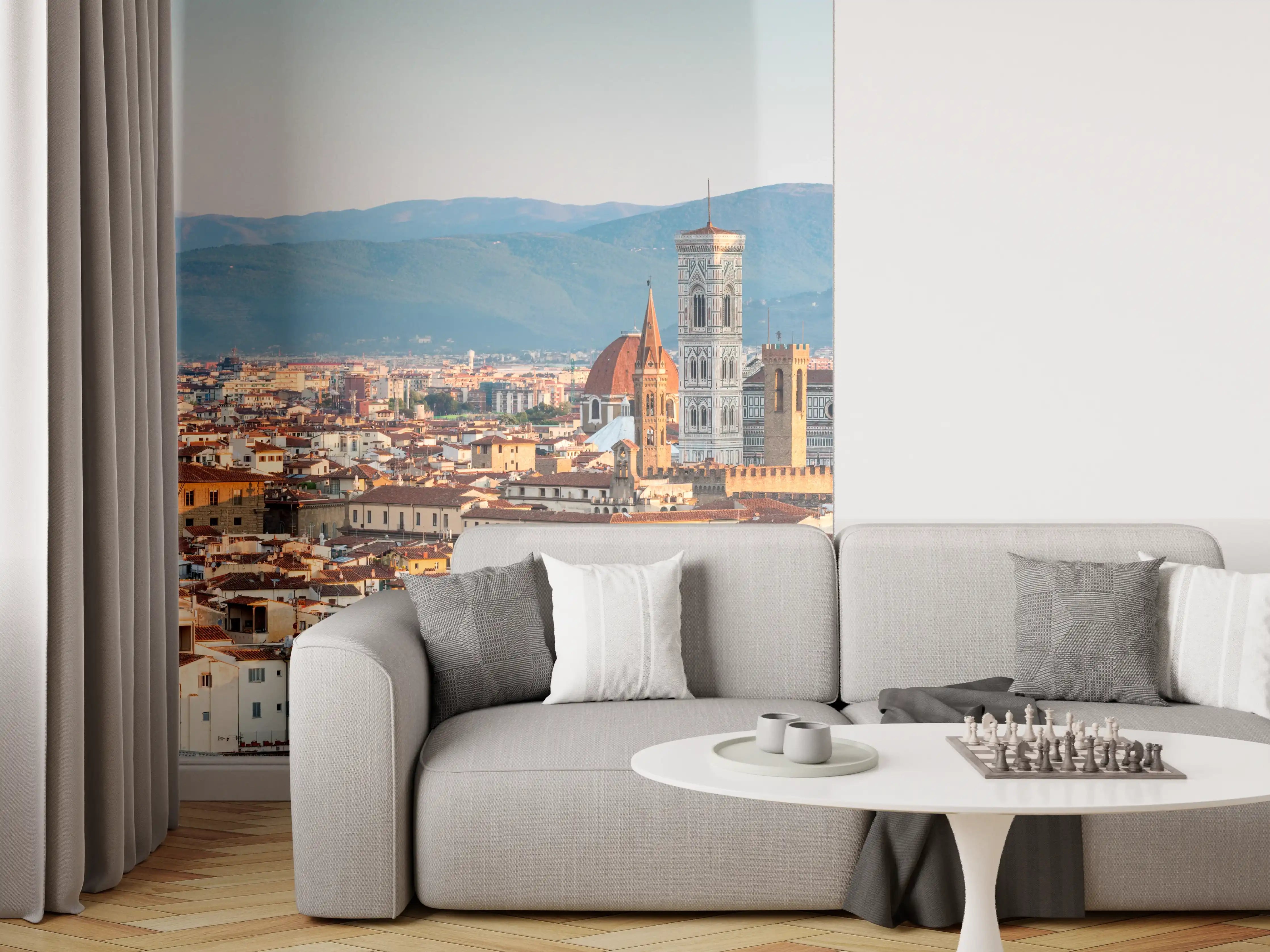 Wandverkleidung Wohnzimmer - Florenz Skyline Blau-Beige