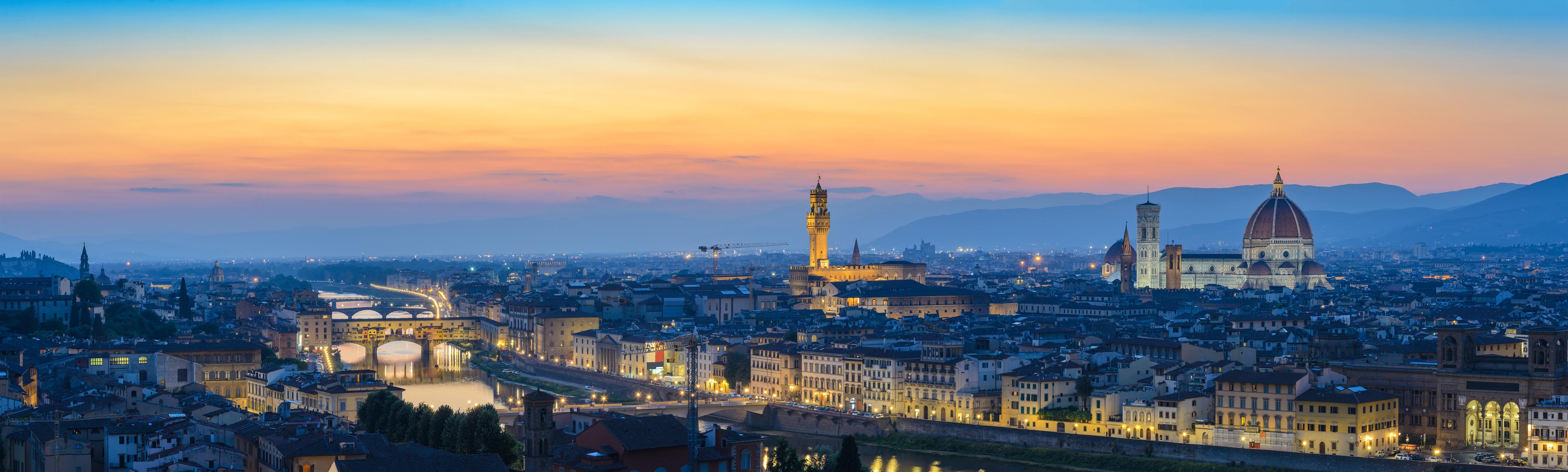 Wandverkleidung Wohnzimmer-Florenz Skyline im Sonnenuntergang