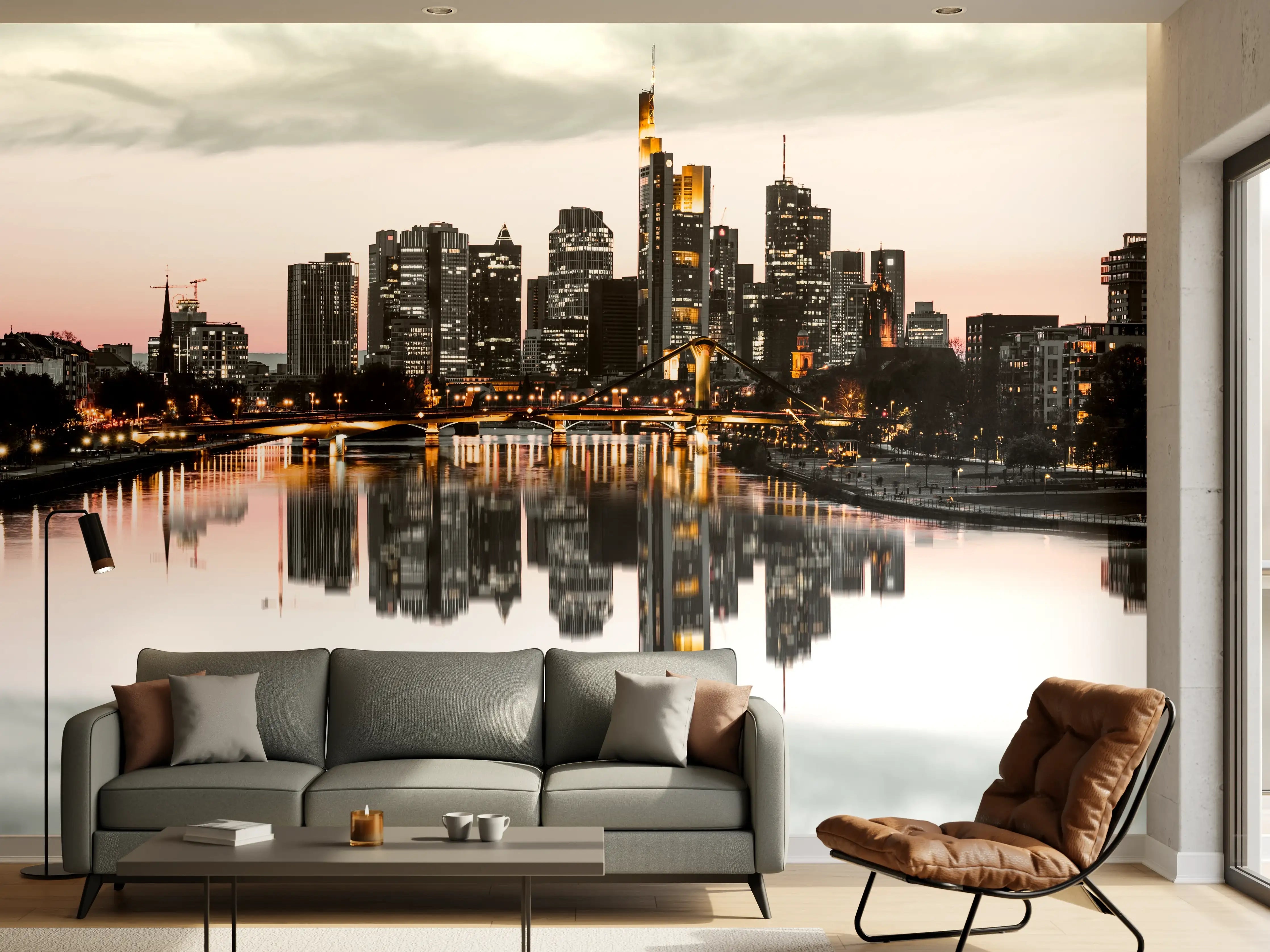 Wandverkleidung Wohnzimmer - Frankfur Skyline Black & White