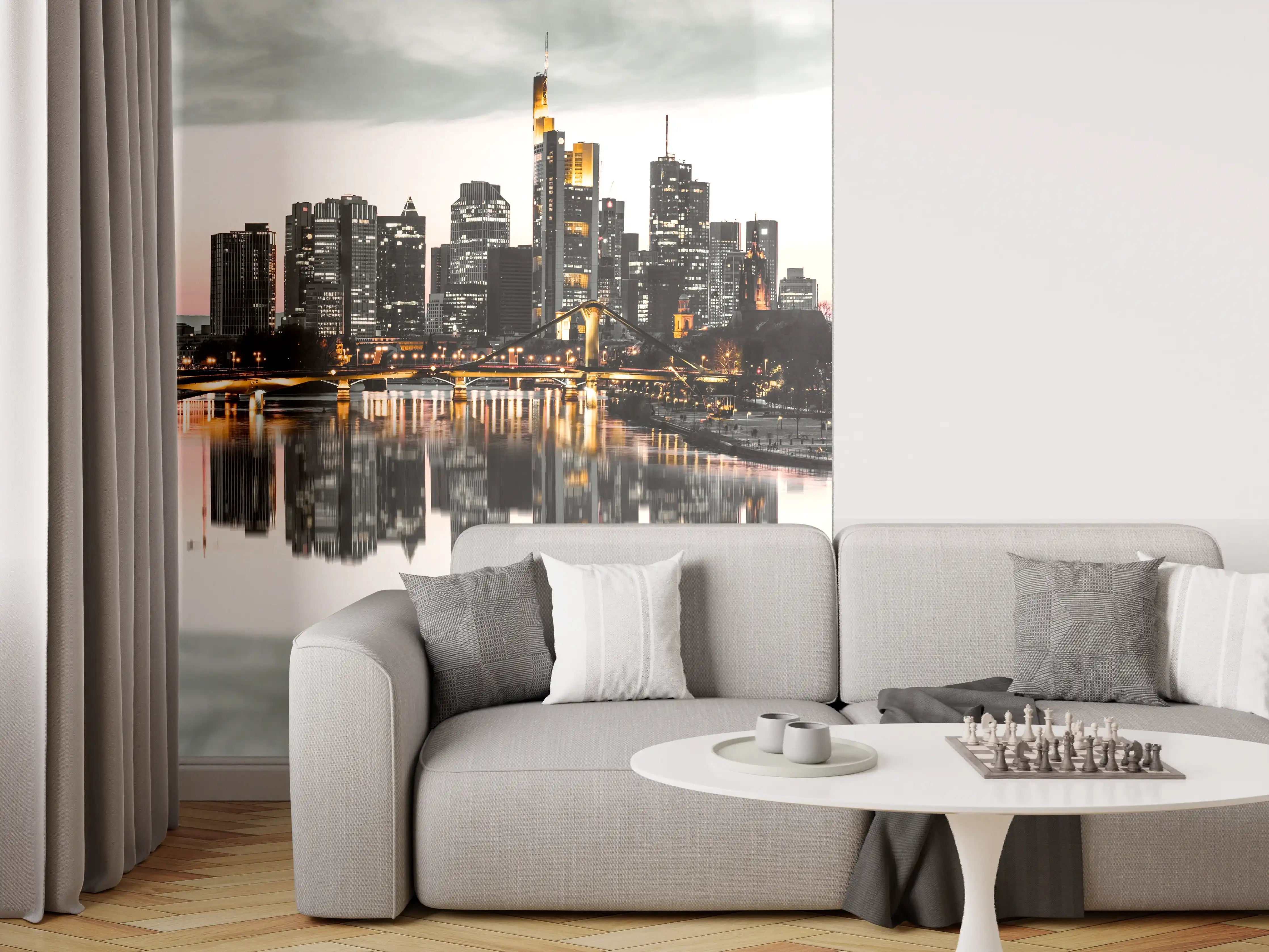 Wandverkleidung Wohnzimmer - Frankfur Skyline Black & White