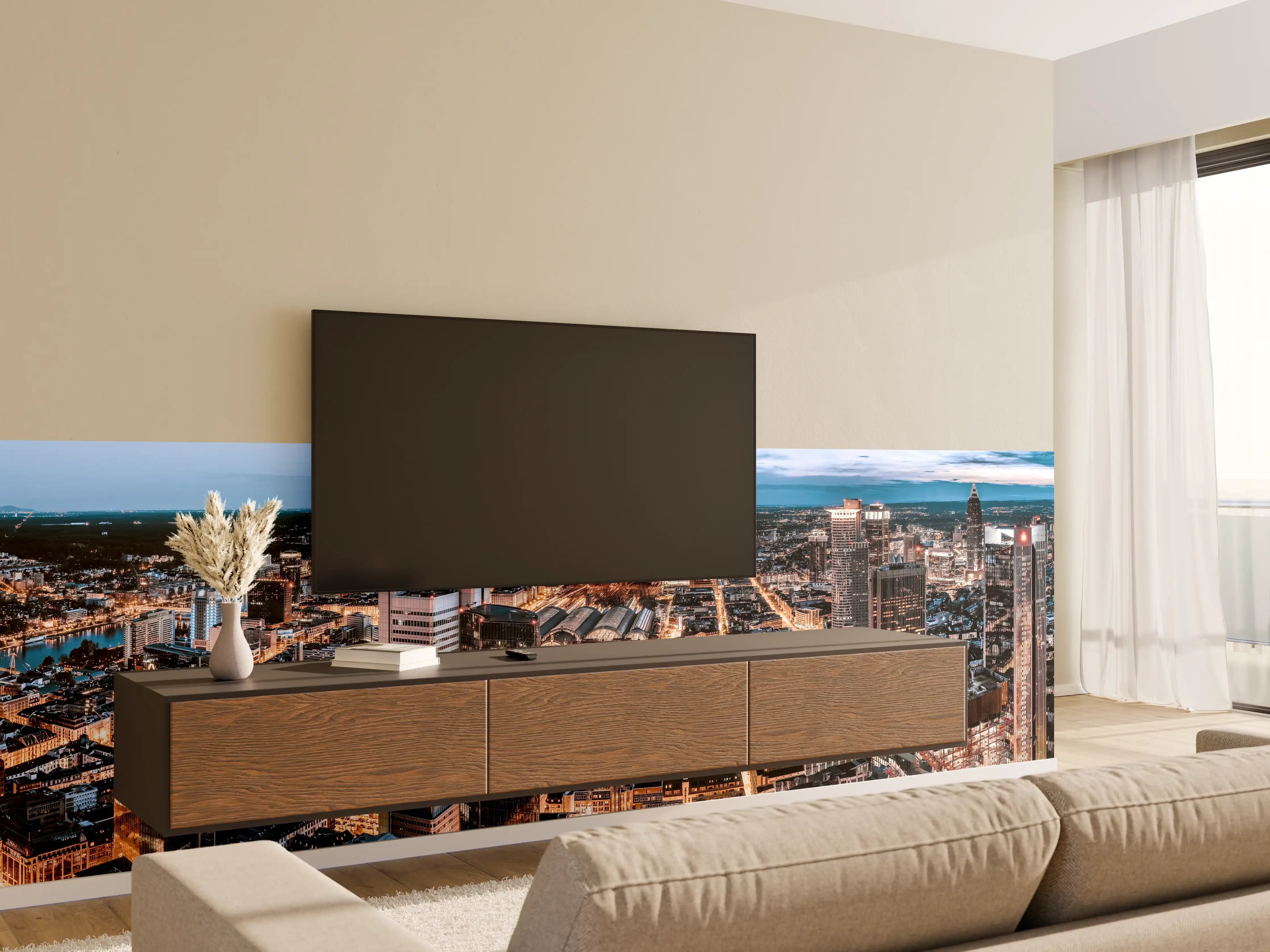 Wandverkleidung Wohnzimmer - Frankfurt 180-Grad-Panorama