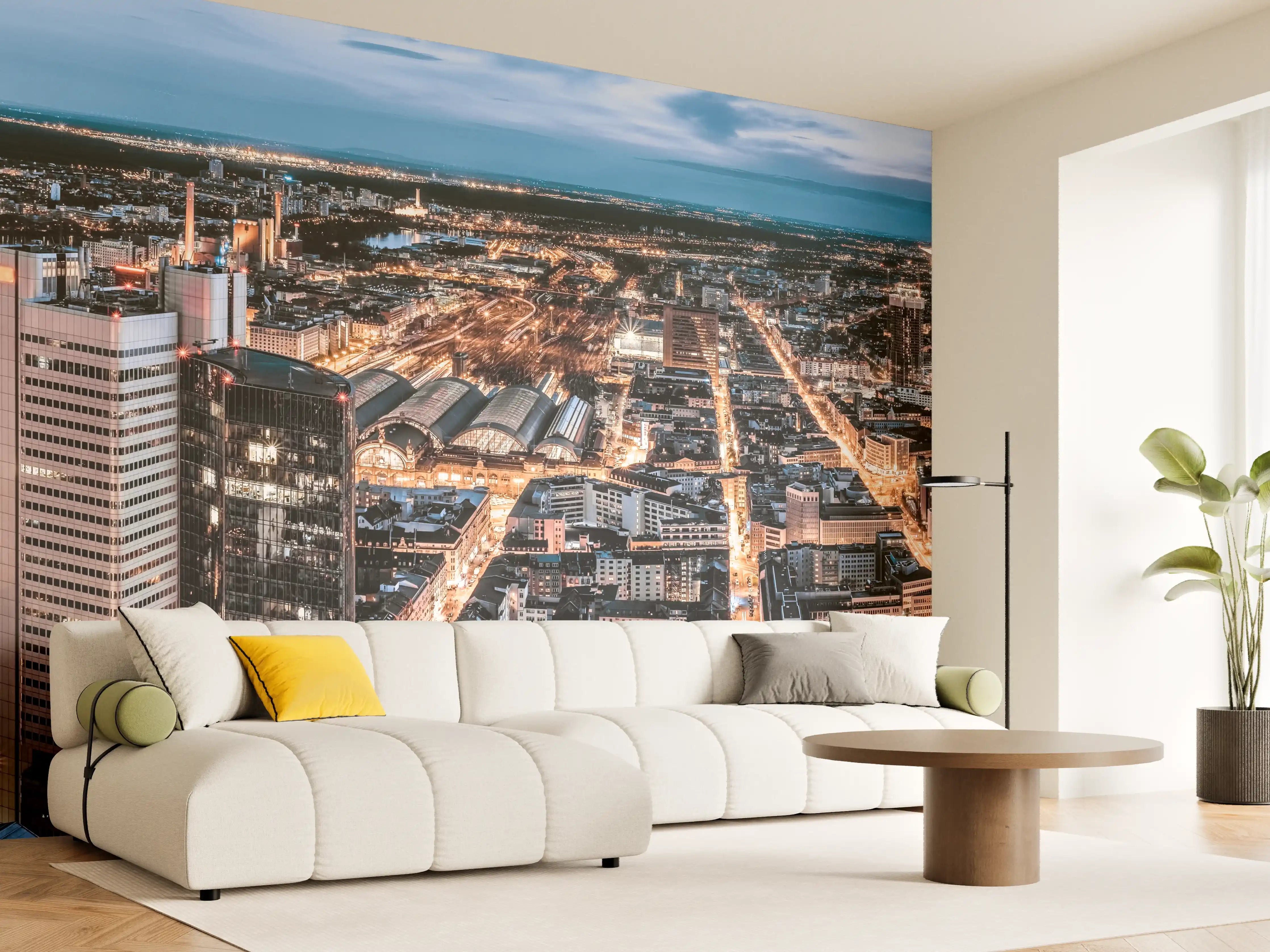 Wandverkleidung Wohnzimmer - Frankfurt 180-Grad-Panorama
