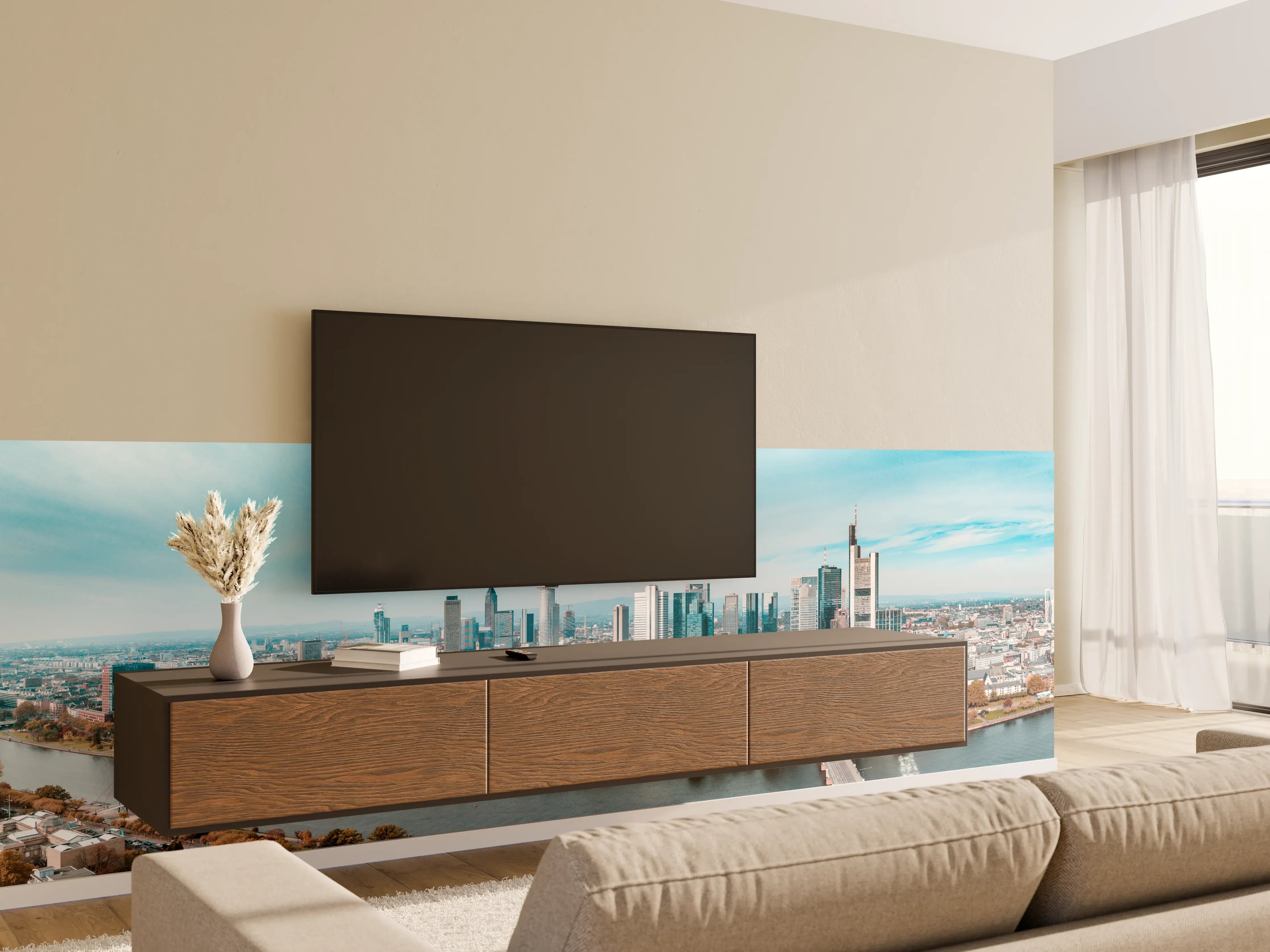 Wandverkleidung Wohnzimmer - Frankfurt Luftaufnahme Panorama