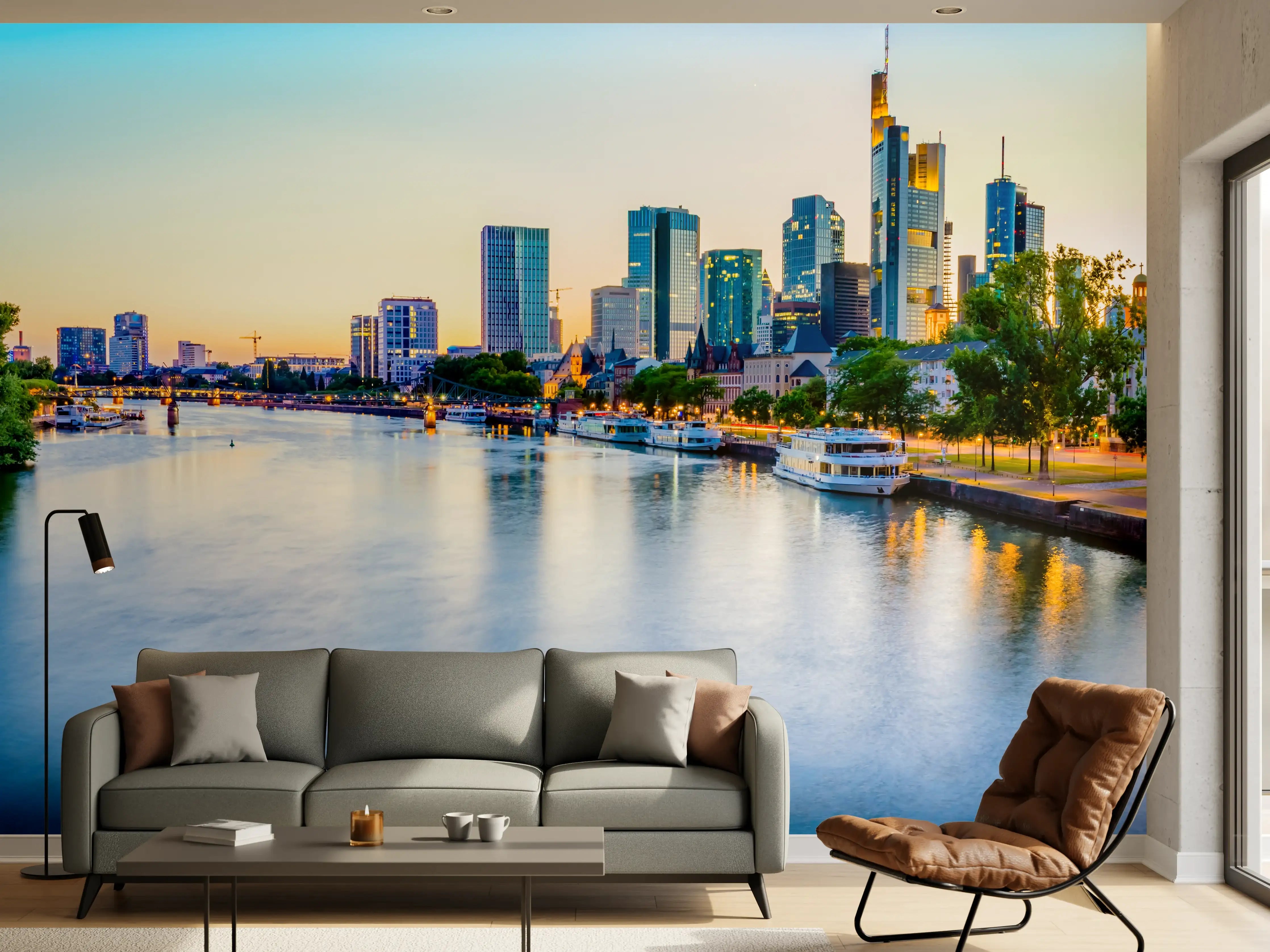 Wandverkleidung Wohnzimmer - Frankfurt Panorama Ostend