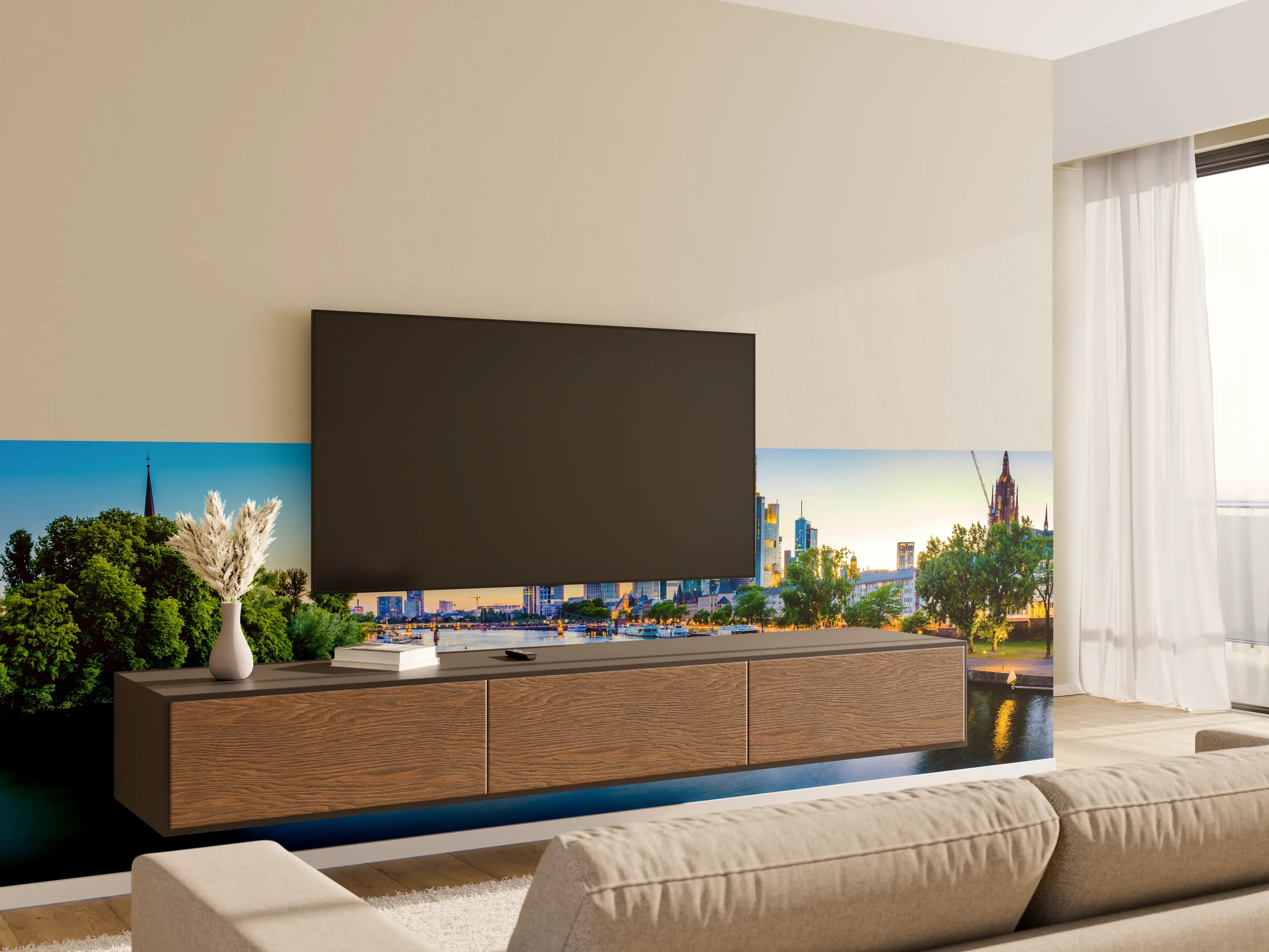 Wandverkleidung Wohnzimmer - Frankfurt Panorama Ostend