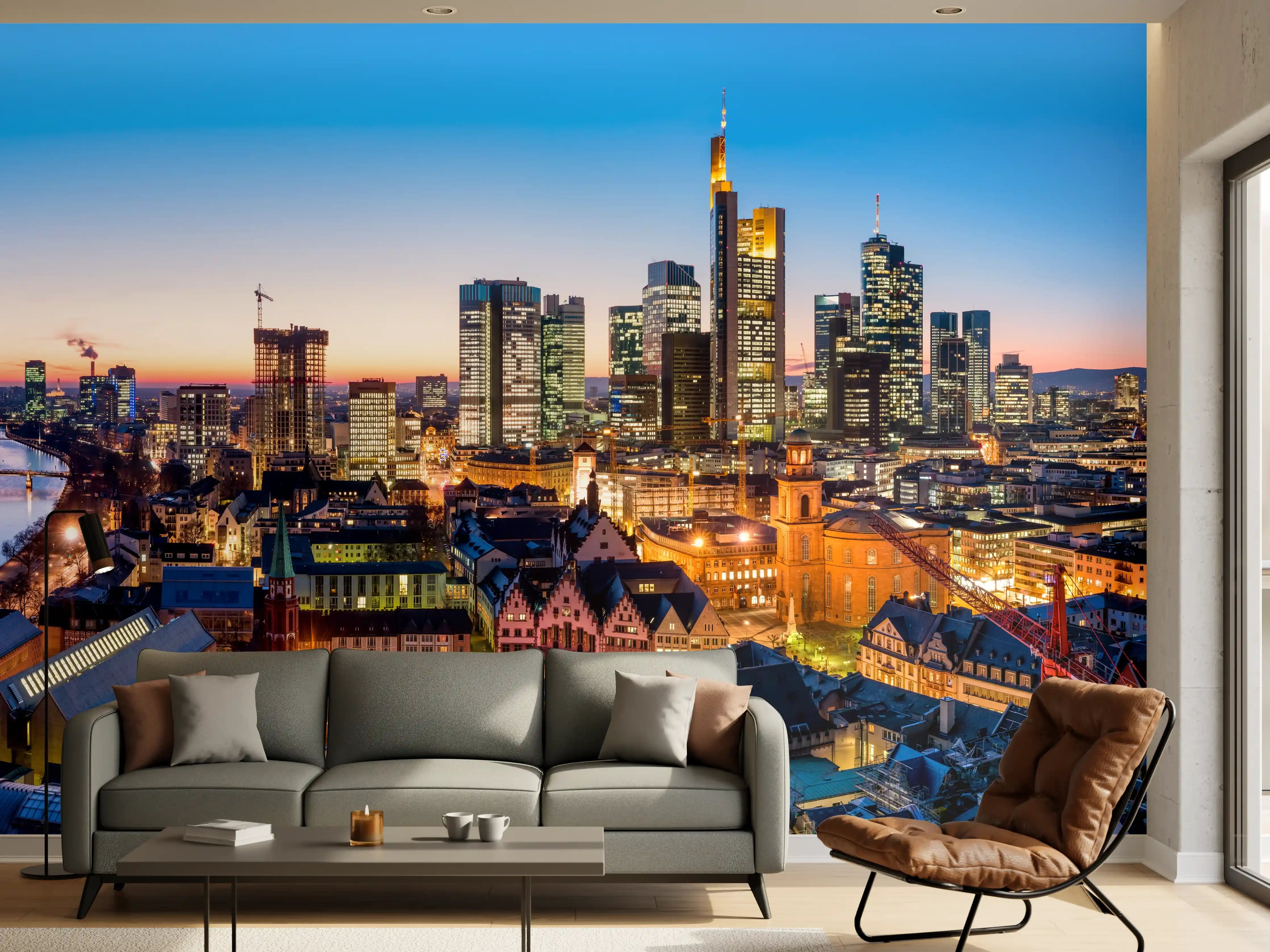 Wandverkleidung Wohnzimmer - Frankfurt Skyline Dämmerung 2