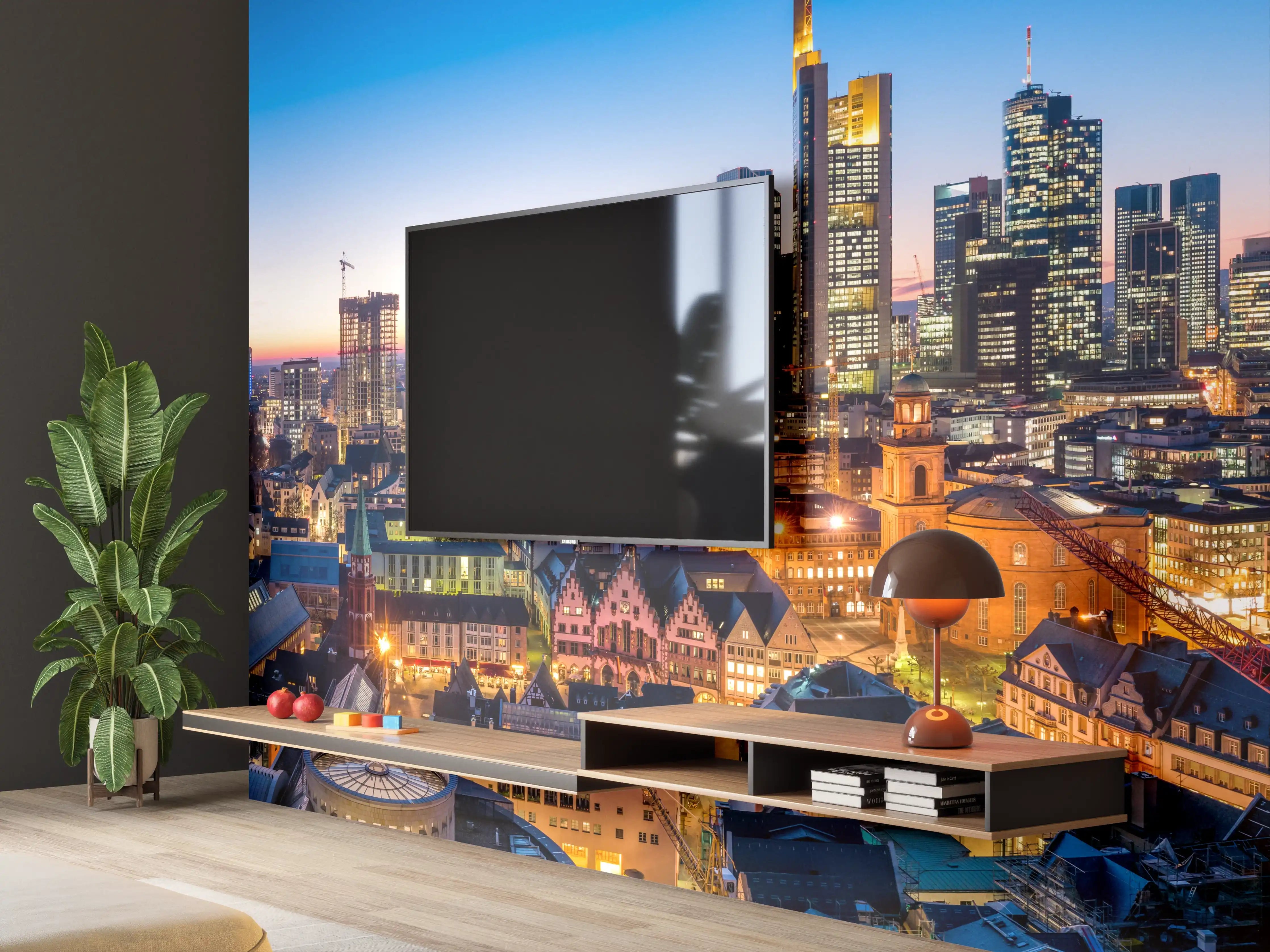 Wandverkleidung Wohnzimmer - Frankfurt Skyline Dämmerung 2