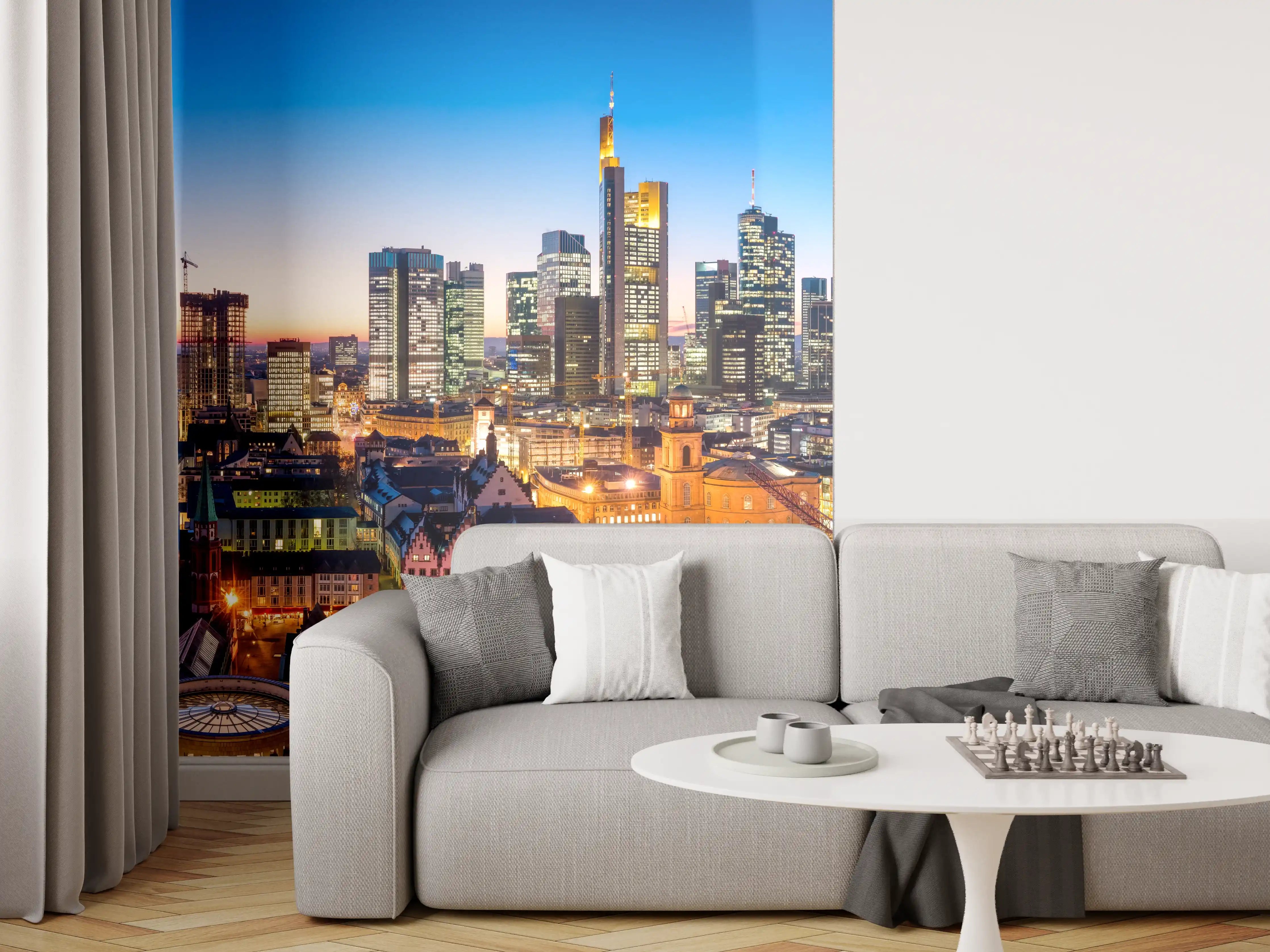 Wandverkleidung Wohnzimmer - Frankfurt Skyline Dämmerung 2