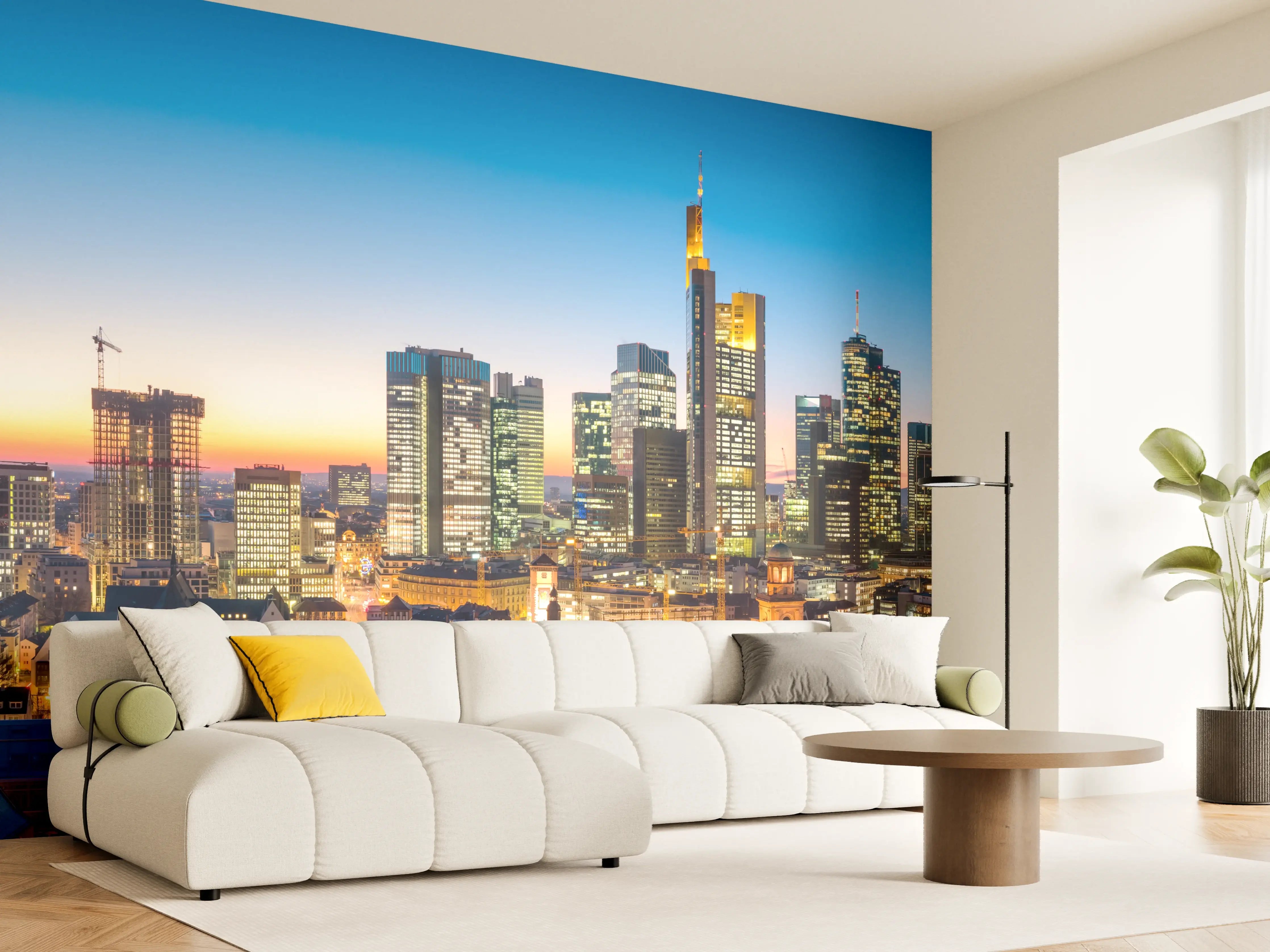 Wandverkleidung Wohnzimmer - Frankfurt Skyline Dämmerung