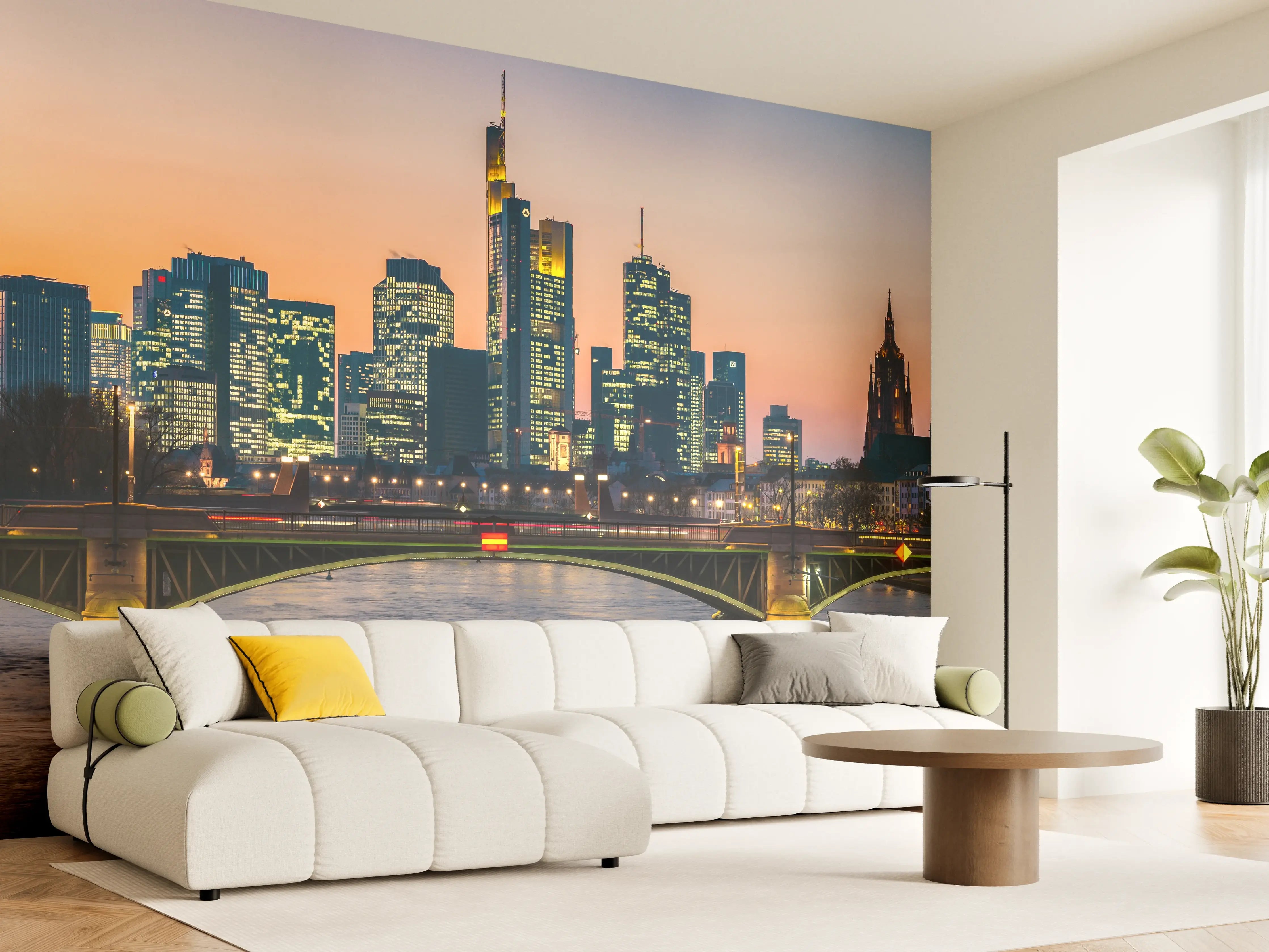 Wandverkleidung Wohnzimmer - Frankfurt Skyline Sonnenuntergang