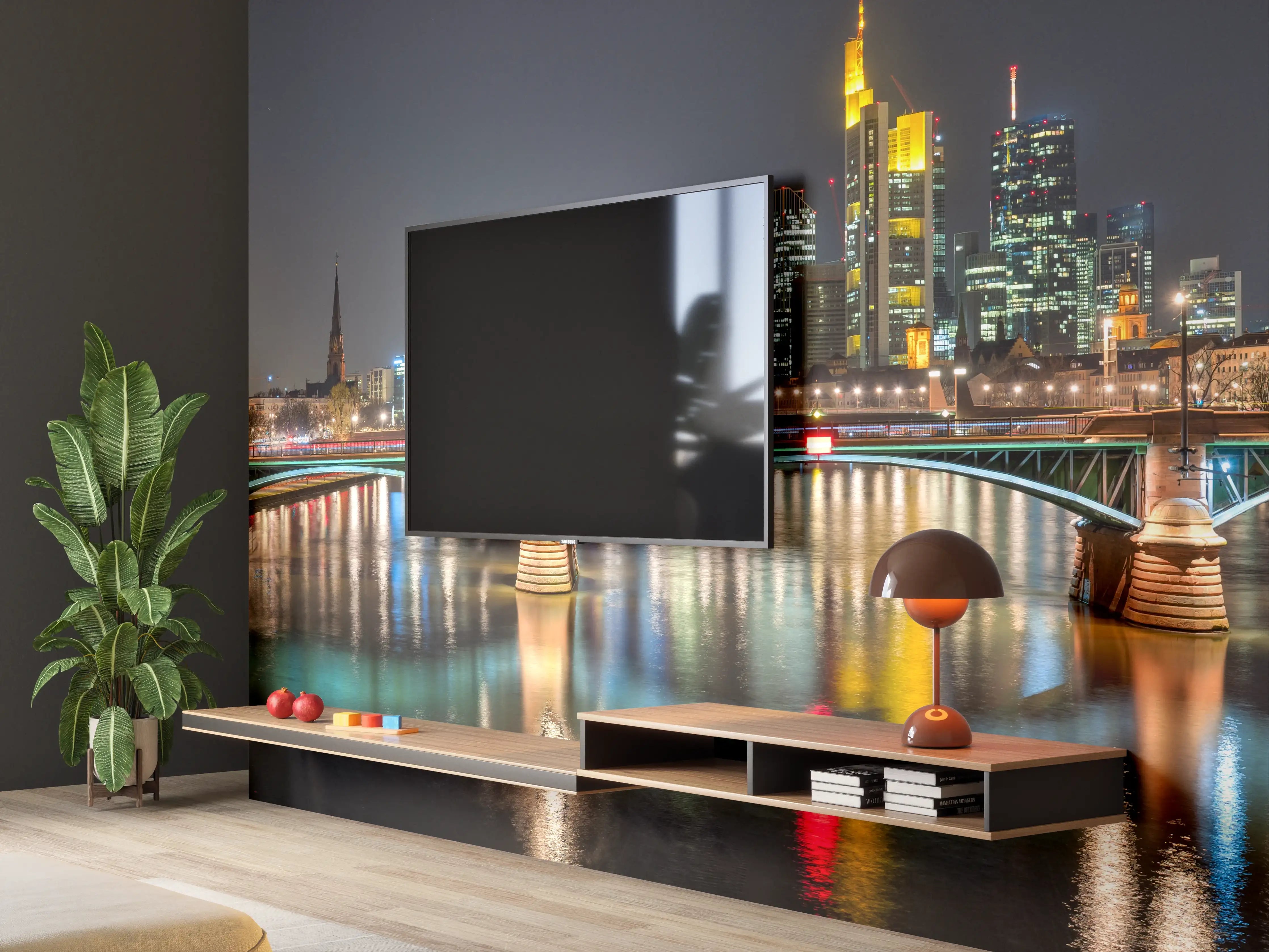 Wandverkleidung Wohnzimmer - Frankfurt Skyline bei Nacht