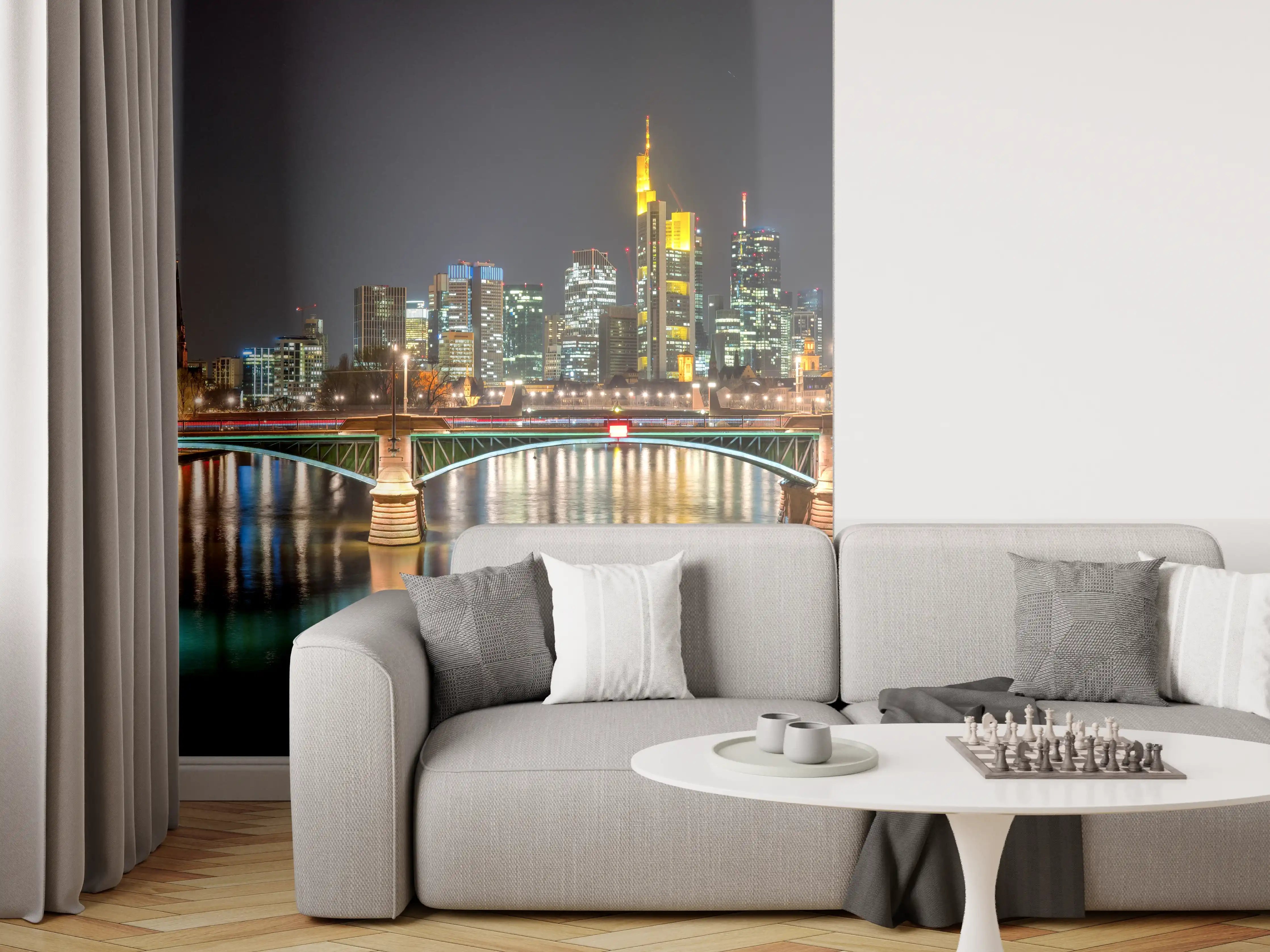 Wandverkleidung Wohnzimmer - Frankfurt Skyline bei Nacht