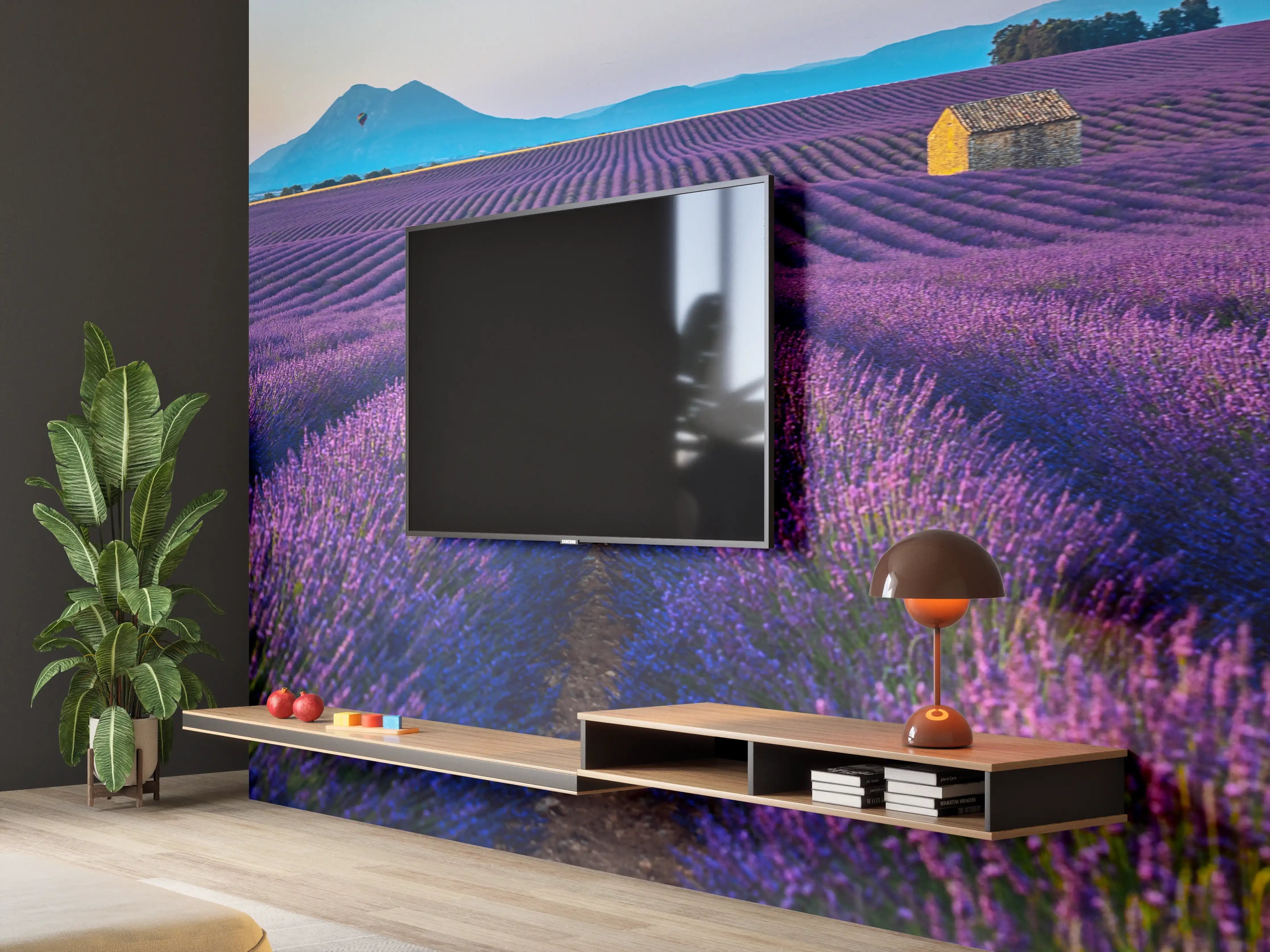Wandverkleidung Wohnzimmer - Französische Lavendelfelder