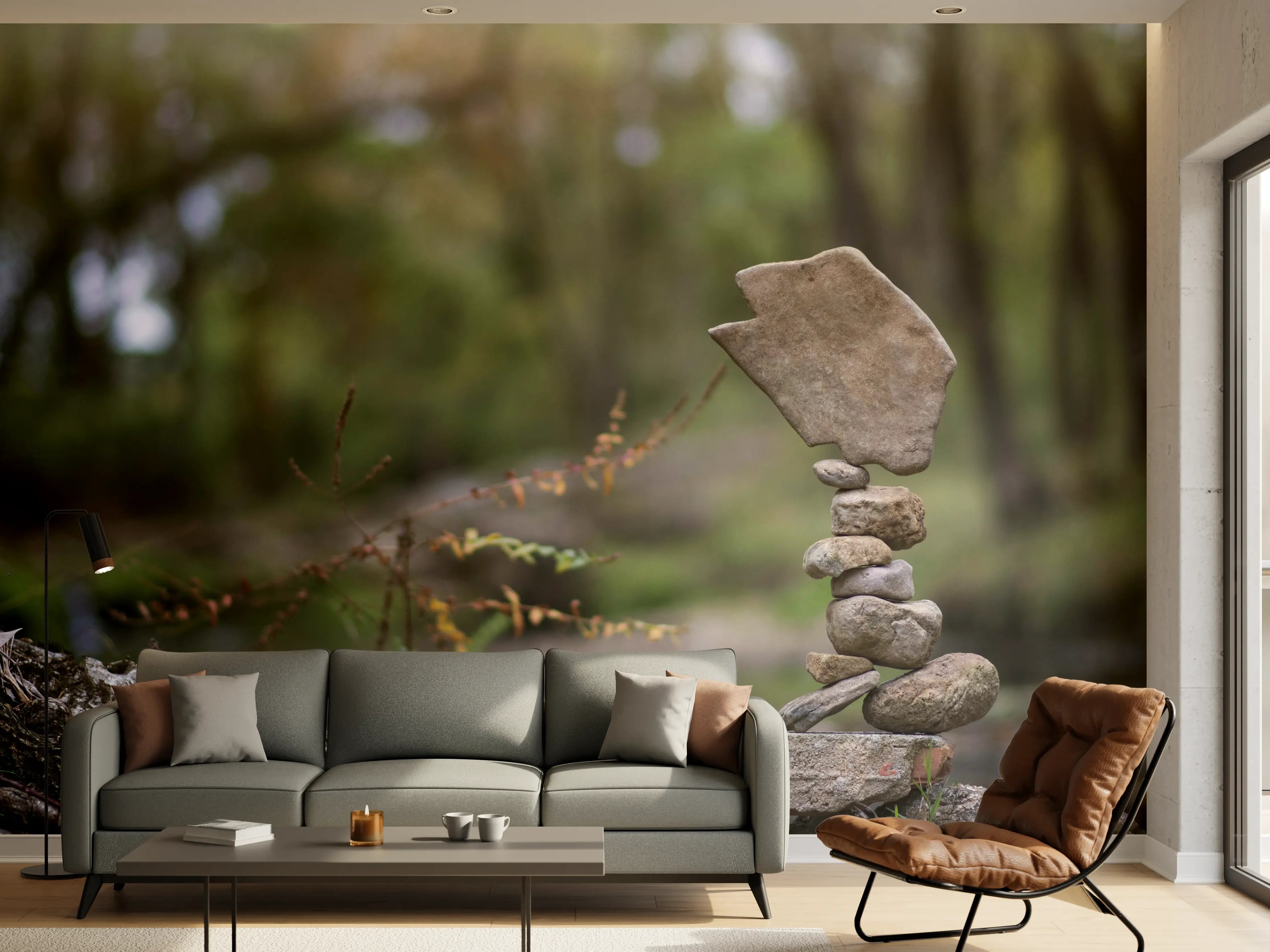 Wandverkleidung Wohnzimmer - Frieden in der Natur: Balancierende Steine