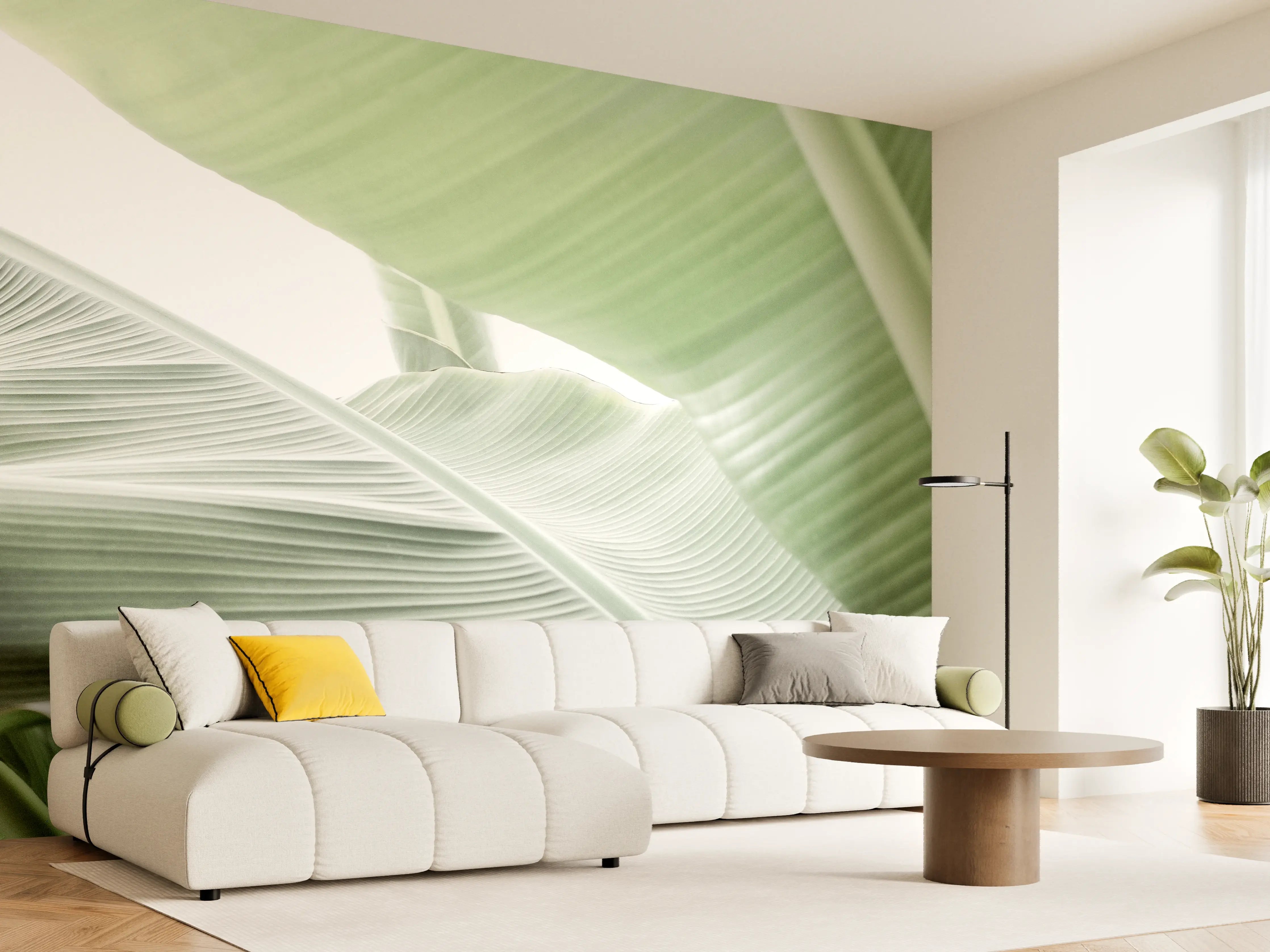 Wandverkleidung Wohnzimmer - Frisch grüne Blätter - Natürliche Schönheit