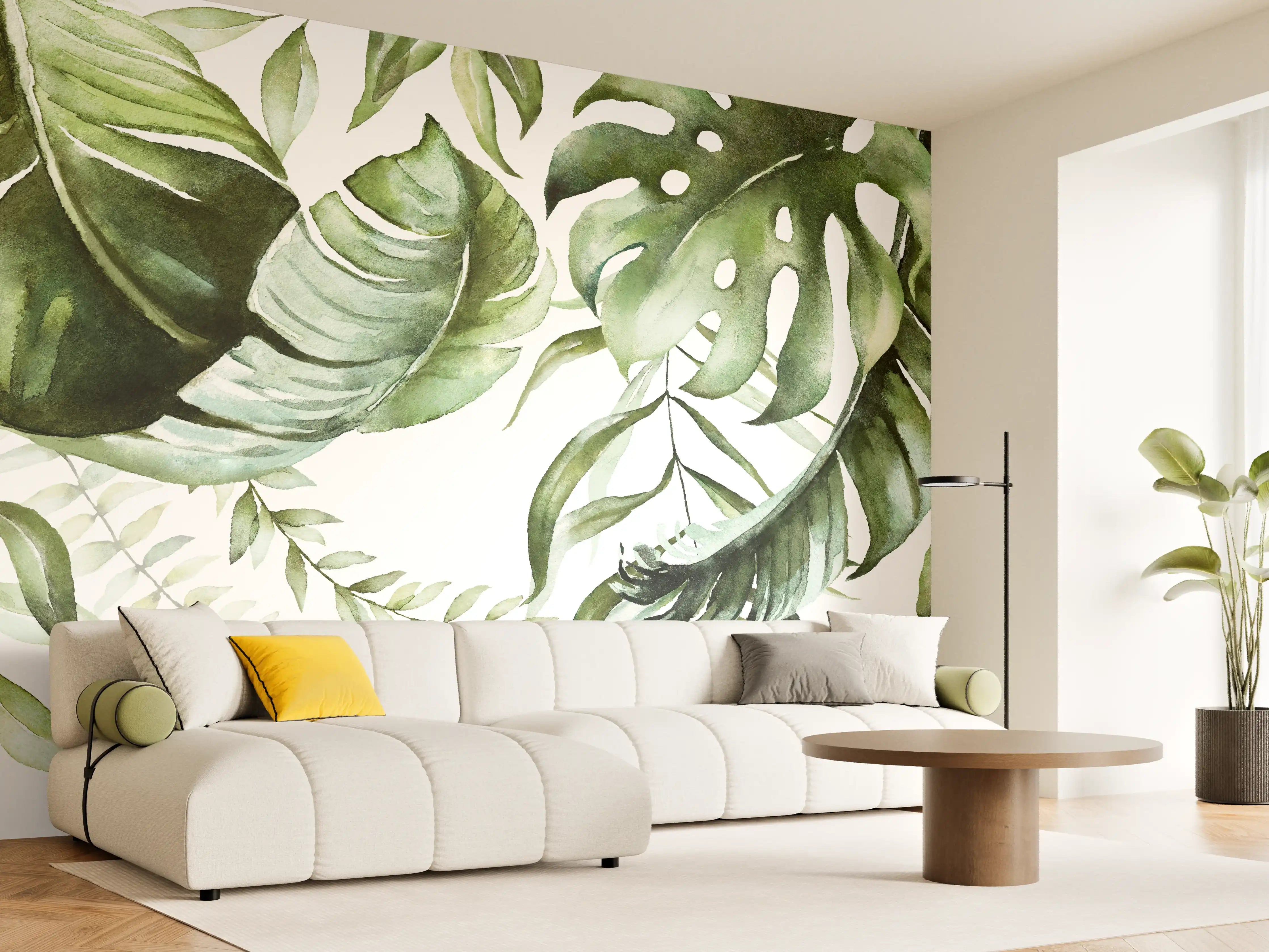 Wandverkleidung Wohnzimmer - Frische grüne Blätterdeko