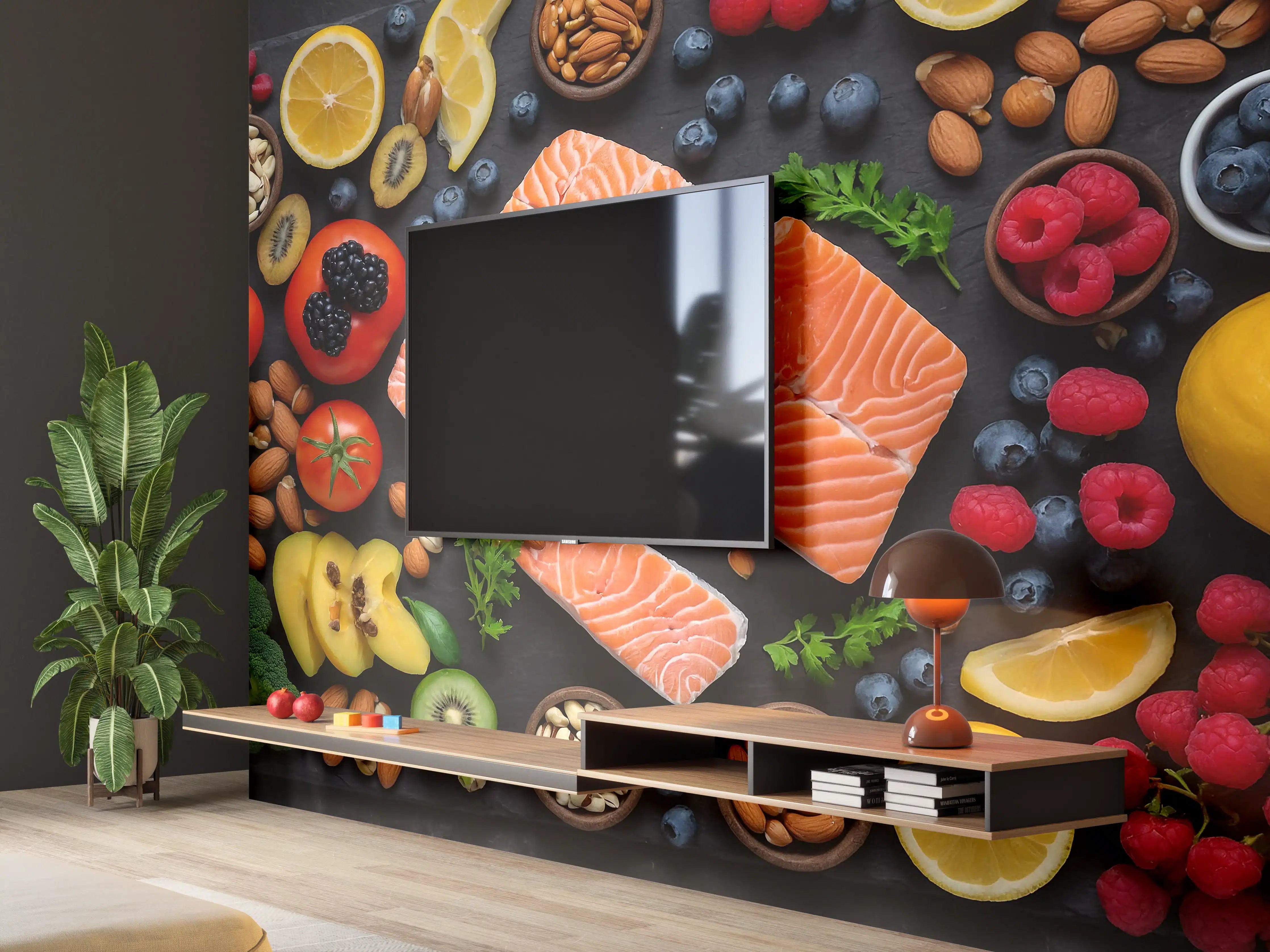 Wandverkleidung Wohnzimmer - Frischer Lachs mit Beeren