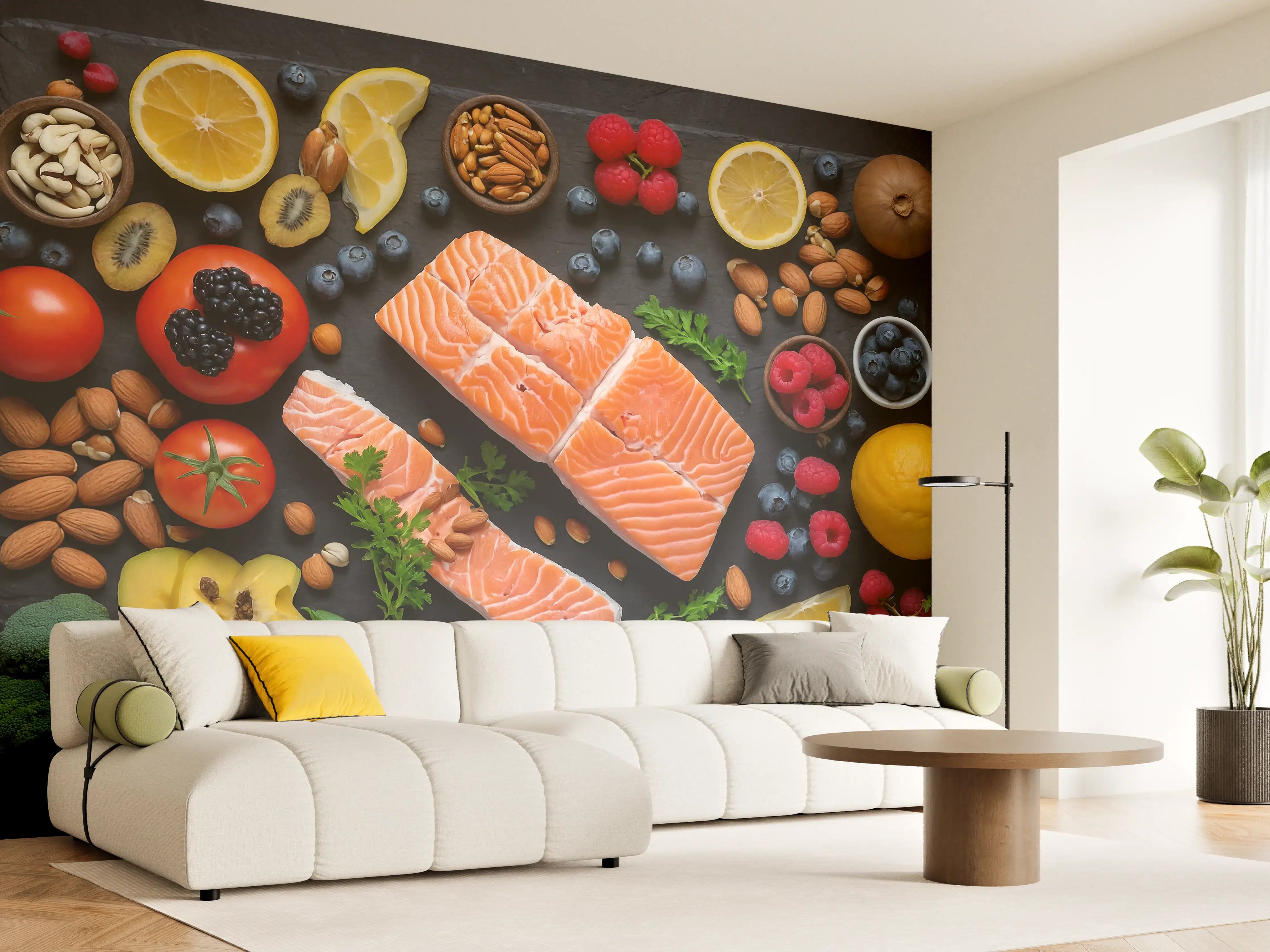 Wandverkleidung Wohnzimmer - Frischer Lachs mit Beeren