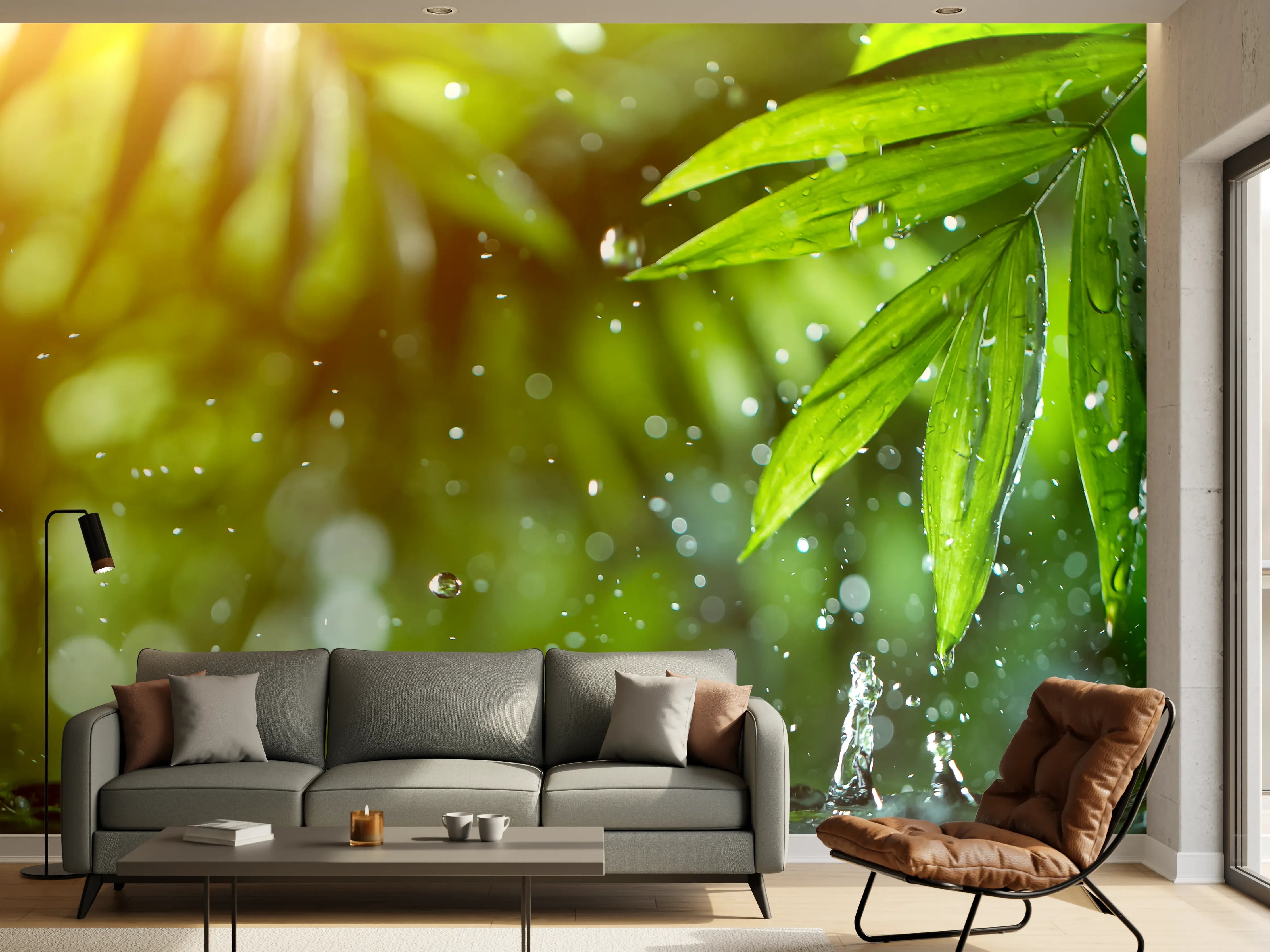 Wandverkleidung Wohnzimmer - Frisches Dschungel-Feeling mit Wasserfunktion