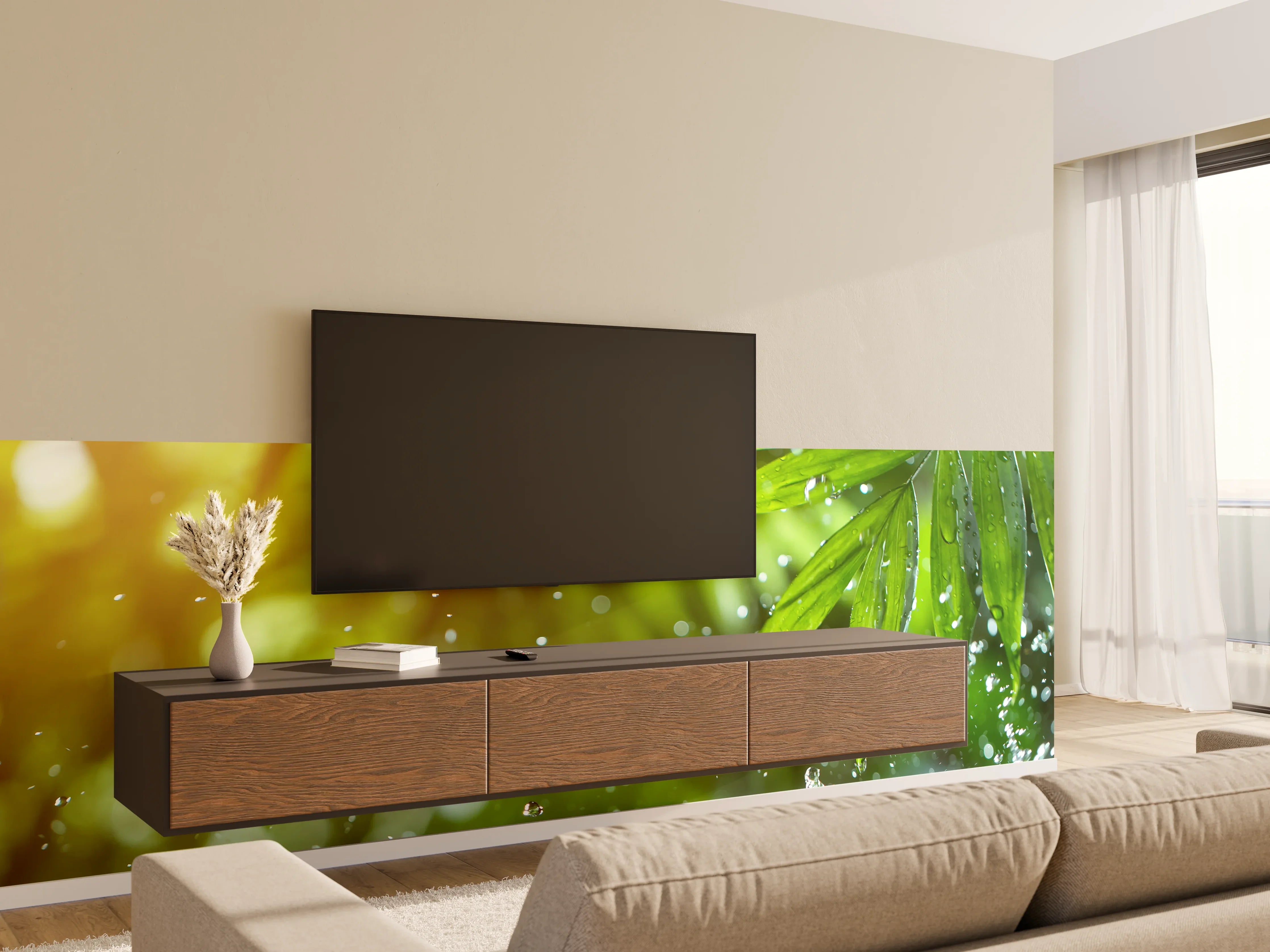 Wandverkleidung Wohnzimmer - Frisches Dschungel-Feeling mit Wasserfunktion