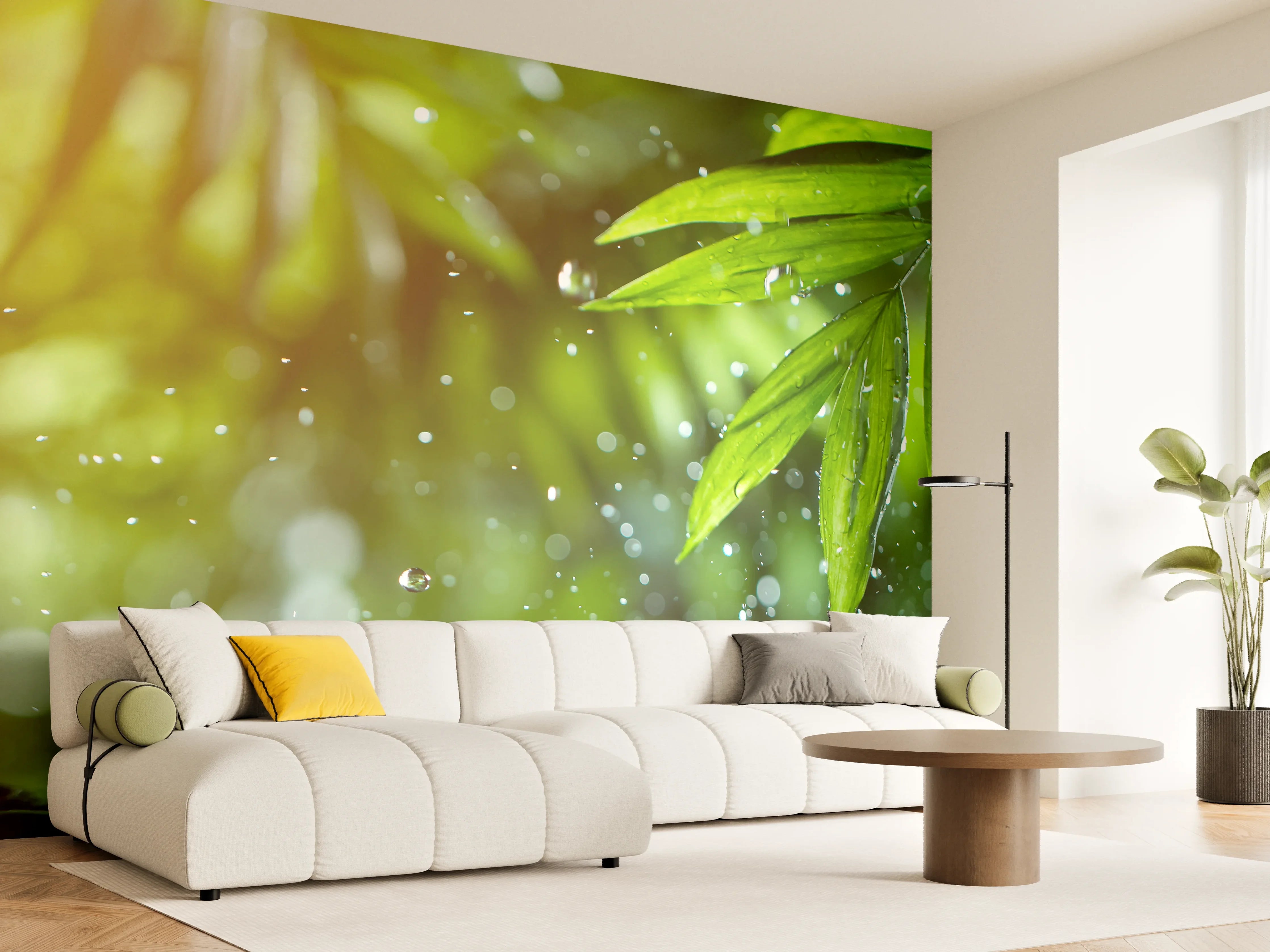 Wandverkleidung Wohnzimmer - Frisches Dschungel-Feeling mit Wasserfunktion