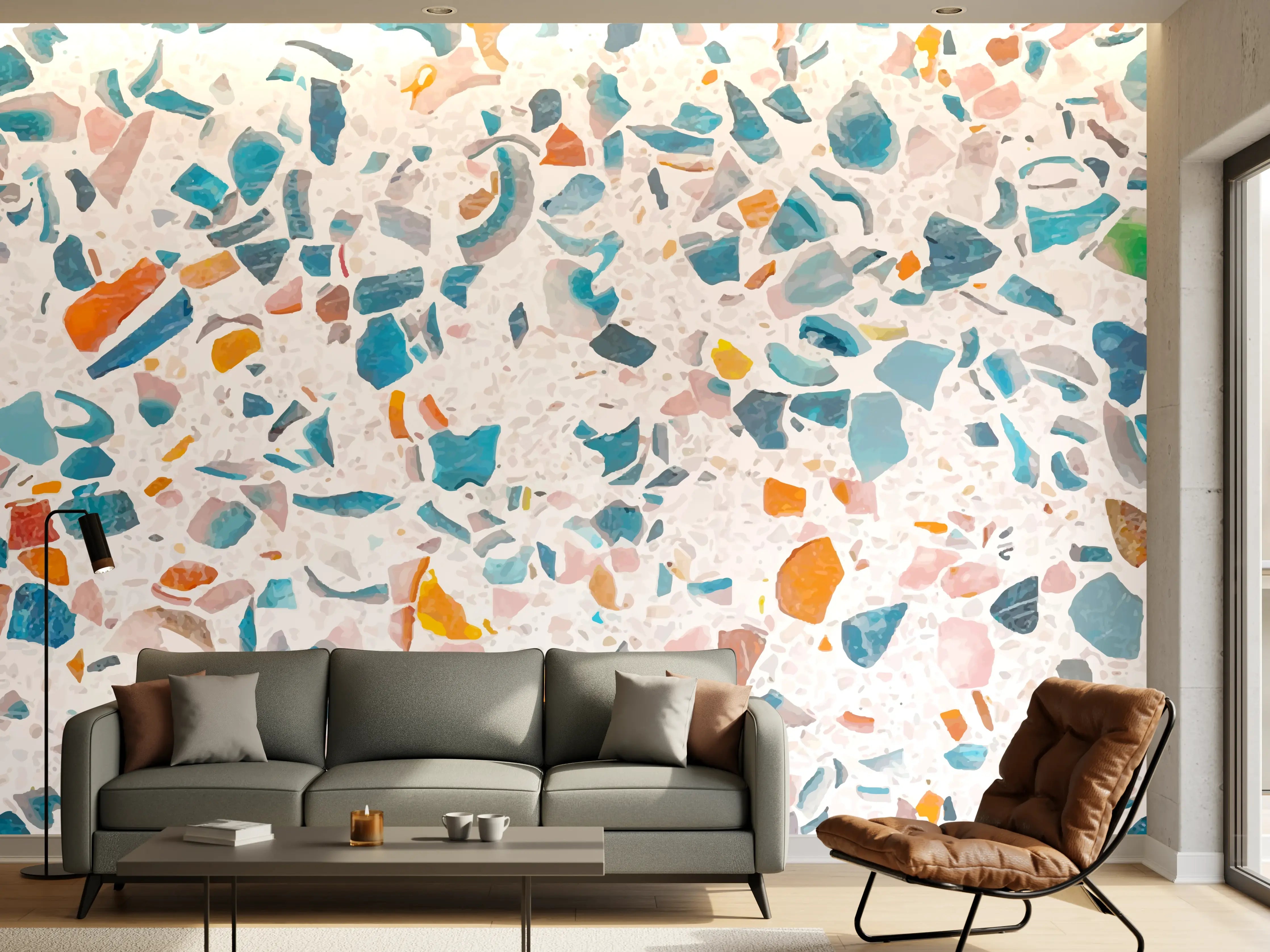 Wandverkleidung Wohnzimmer - Frisches Terrazzo-Design Bunt