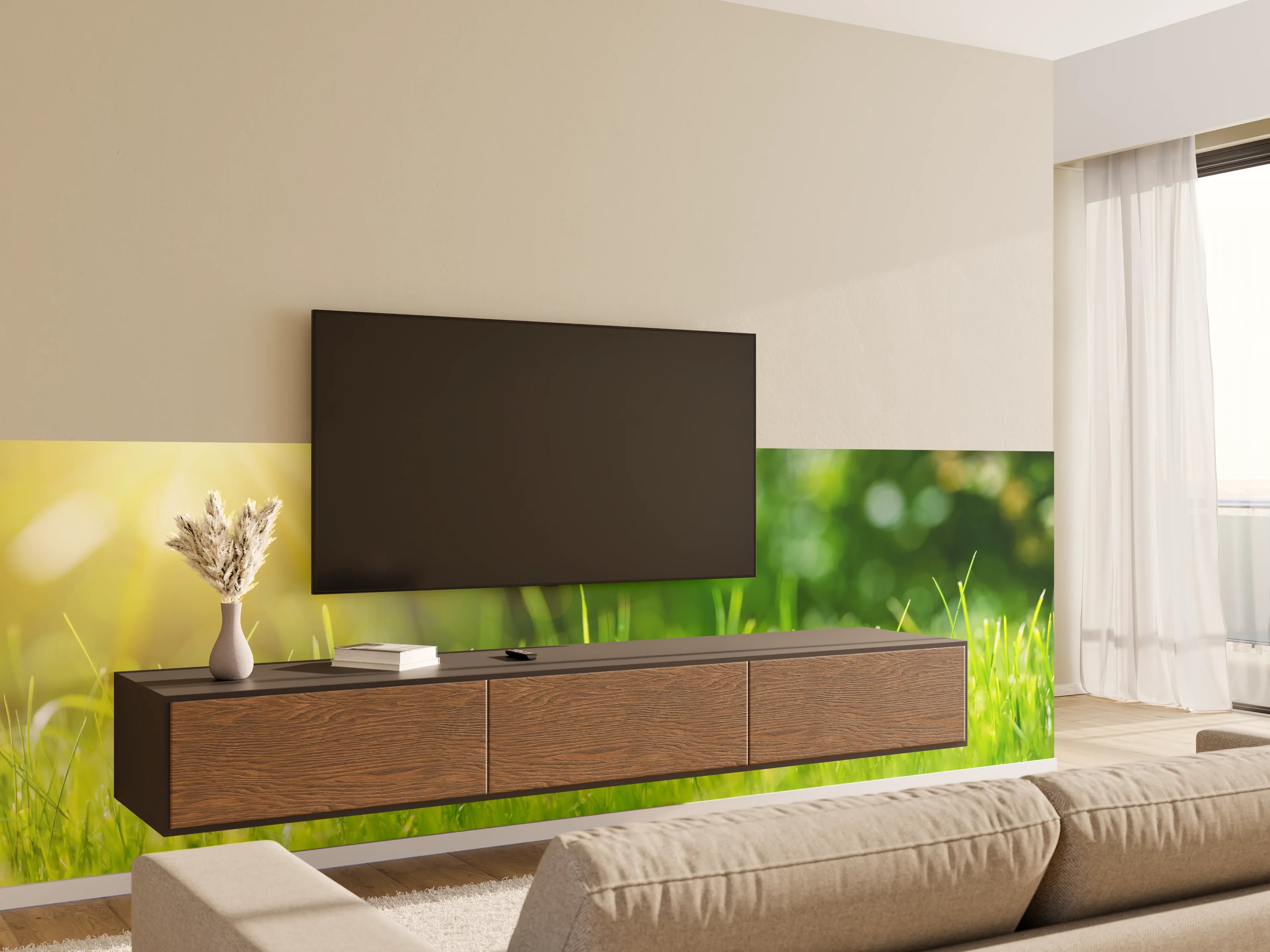 Wandverkleidung Wohnzimmer - Frisches grünes Gras