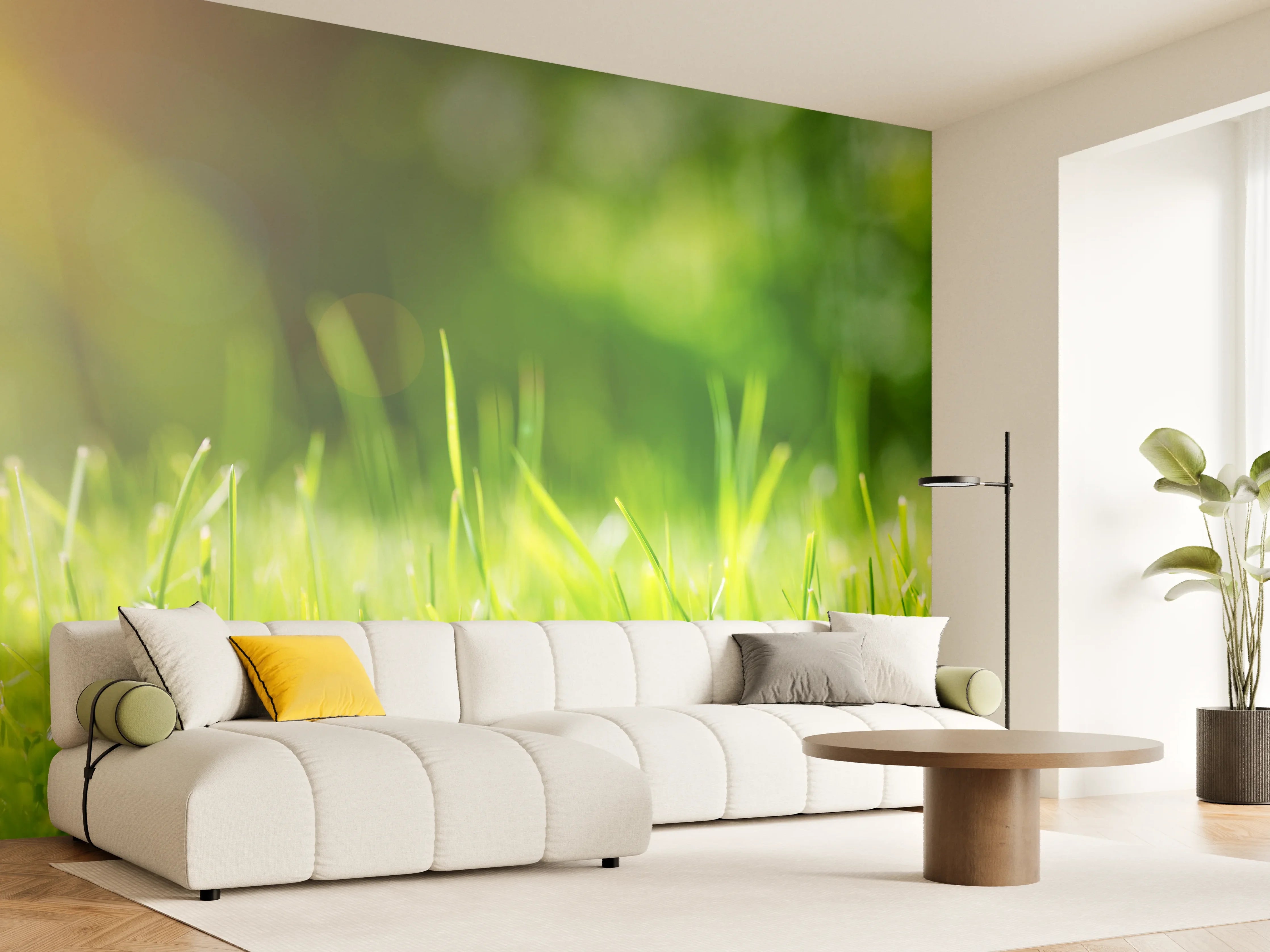Wandverkleidung Wohnzimmer - Frisches grünes Gras