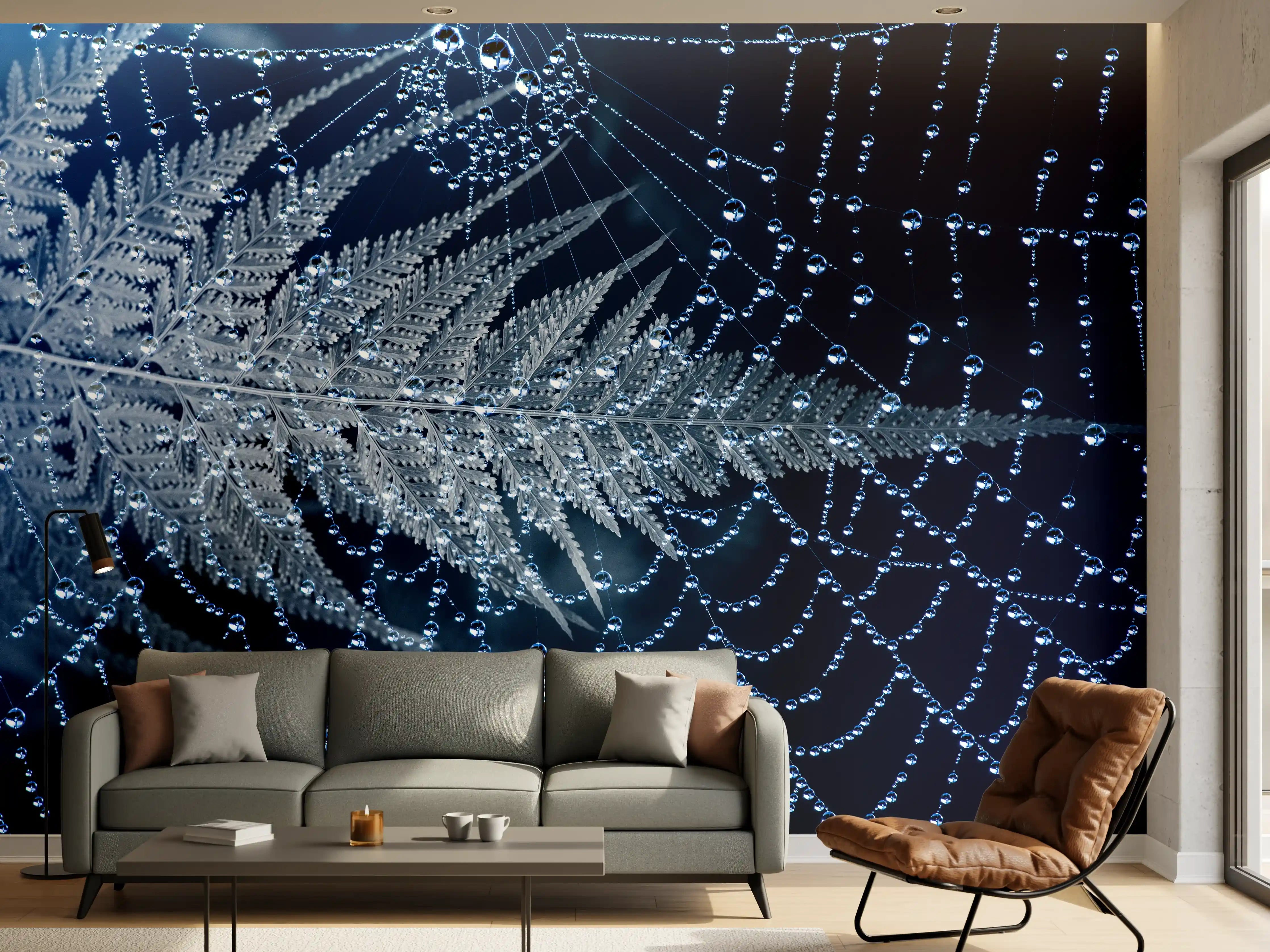 Wandverkleidung Wohnzimmer - Frostige Spinnennetze bei Nacht