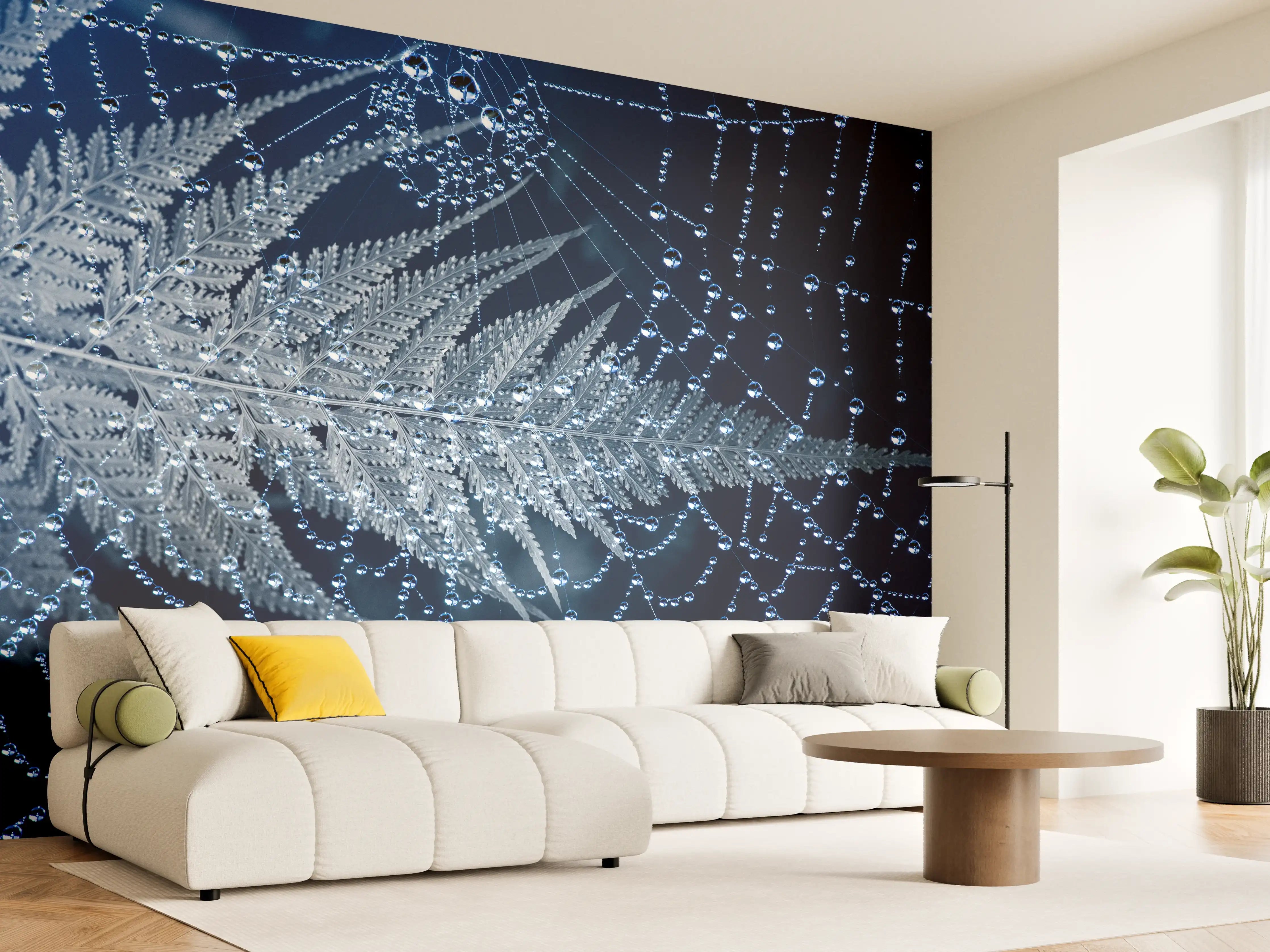 Wandverkleidung Wohnzimmer - Frostige Spinnennetze bei Nacht