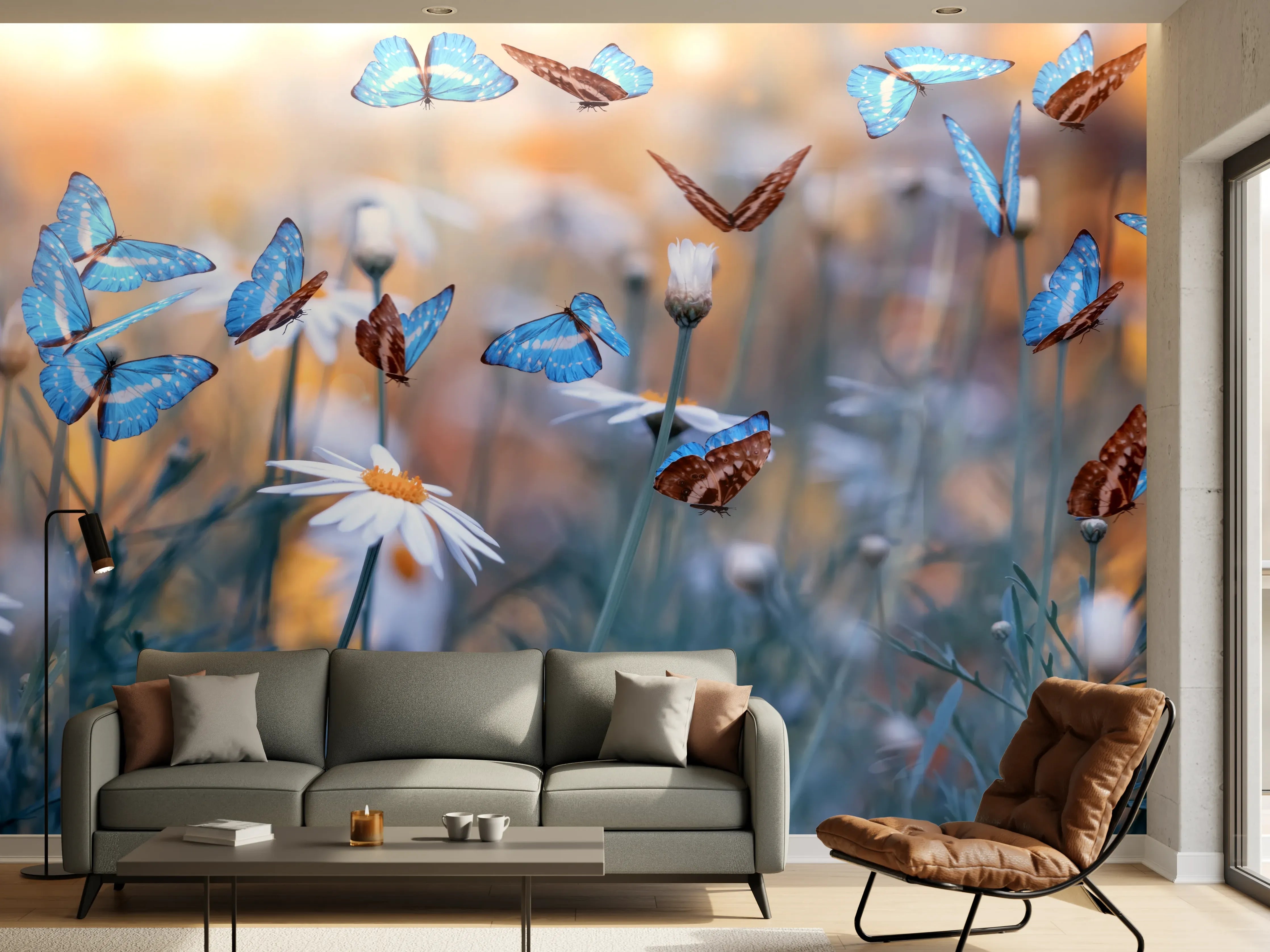 Wandverkleidung Wohnzimmer - Frühling Naturlandschaft mit wilden Blumen