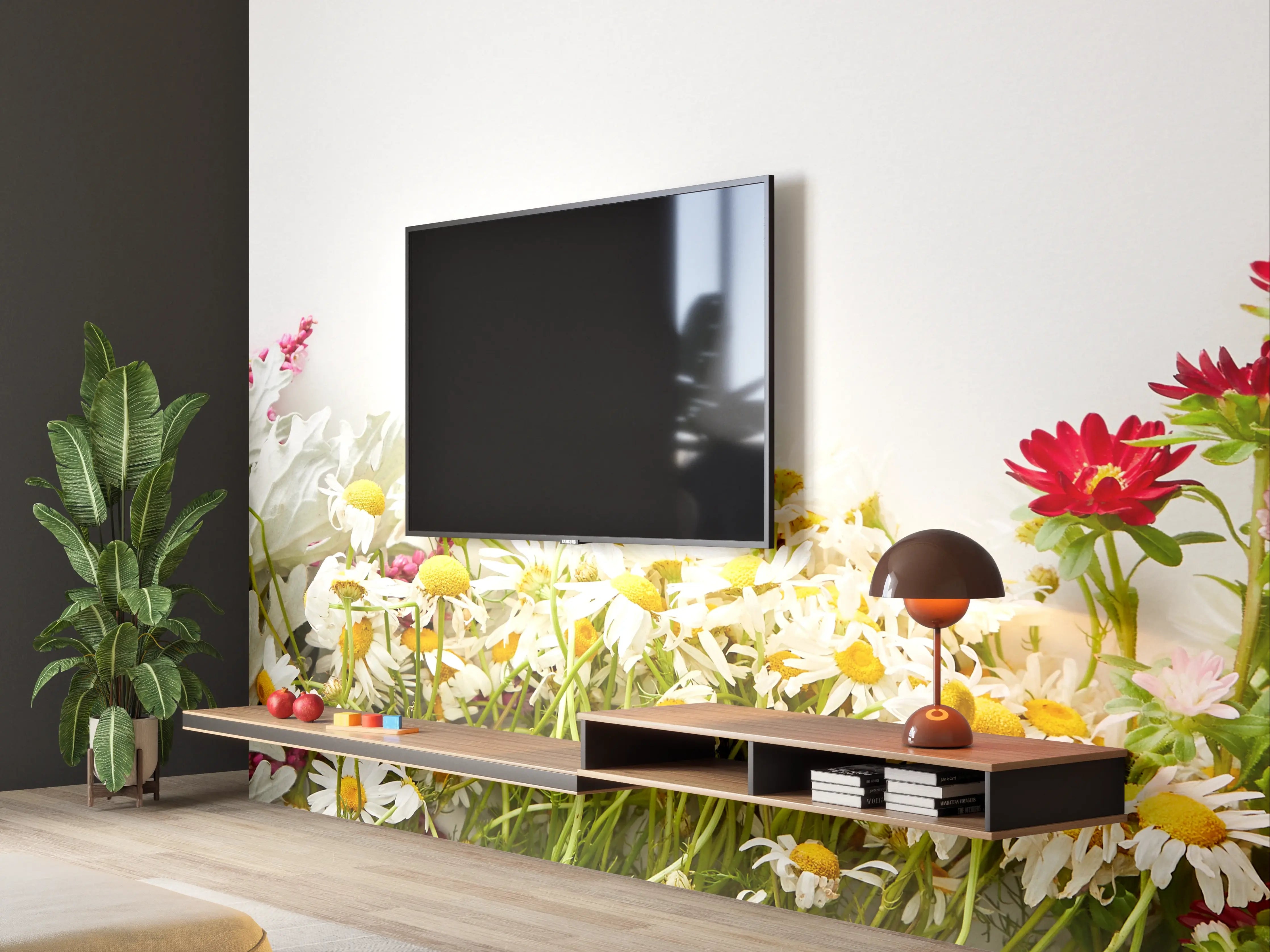 Wandverkleidung Wohnzimmer - Frühlingserwachen mit bunten Wildblumen
