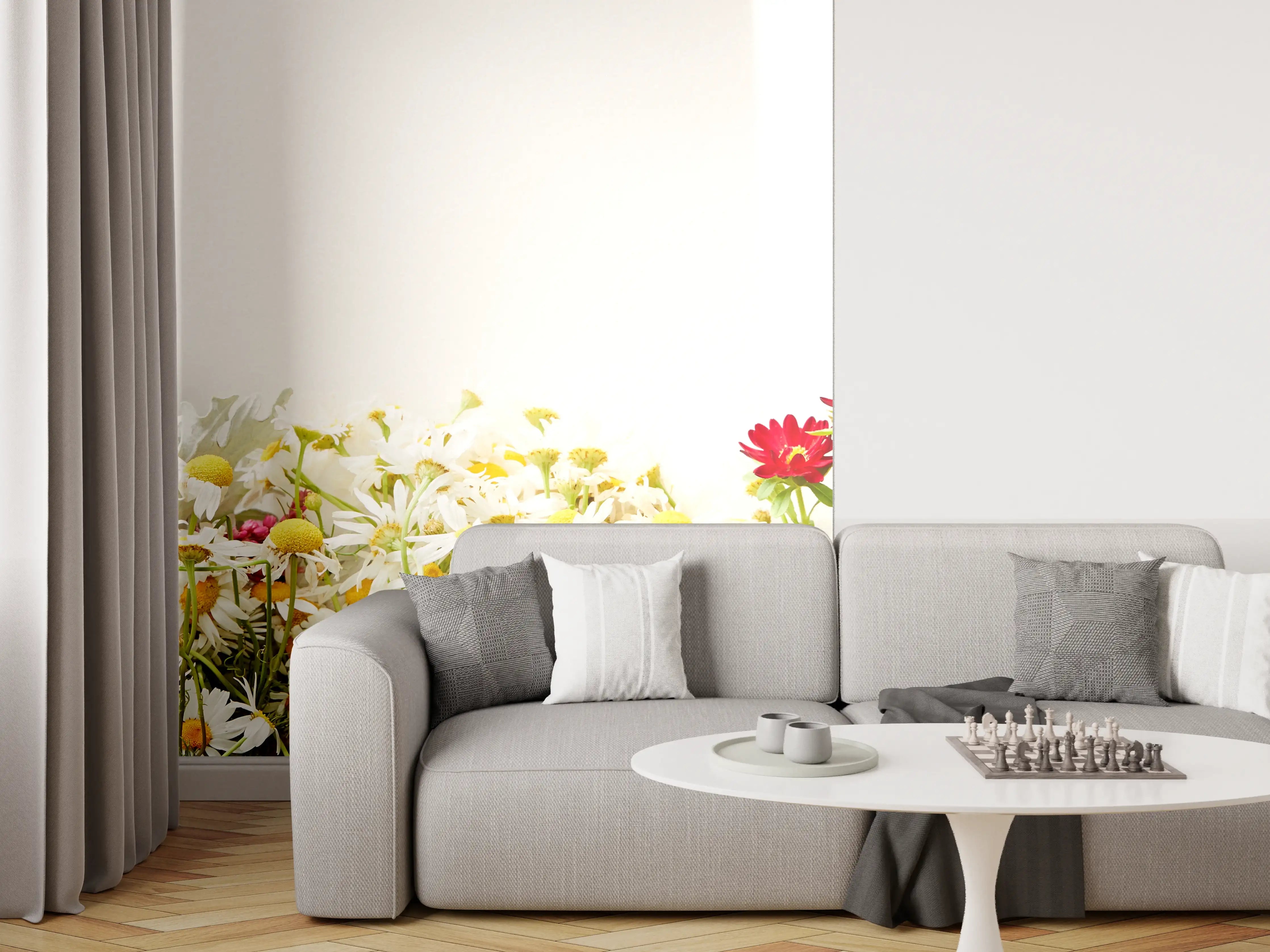 Wandverkleidung Wohnzimmer - Frühlingserwachen mit bunten Wildblumen