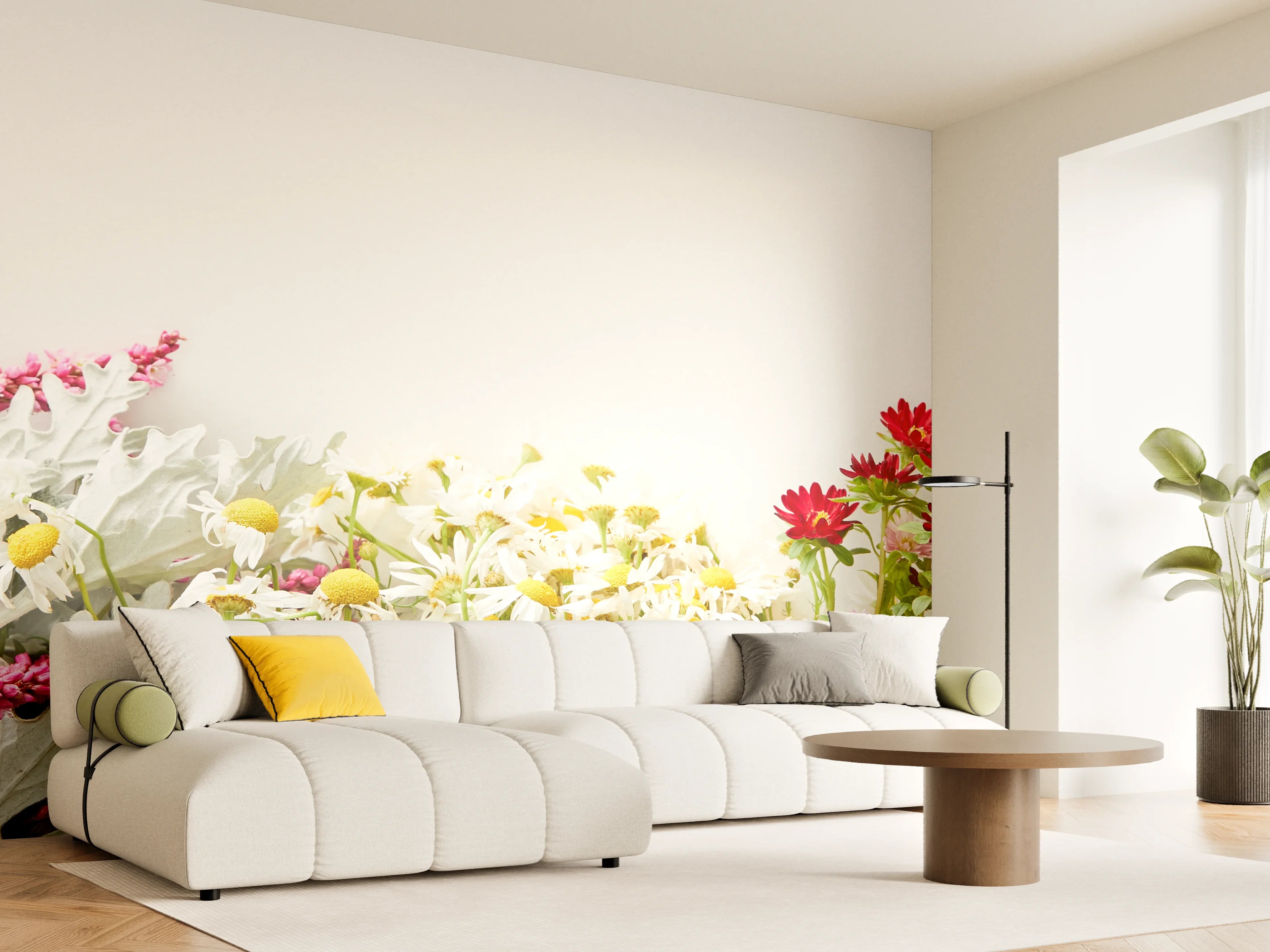 Wandverkleidung Wohnzimmer - Frühlingserwachen mit bunten Wildblumen